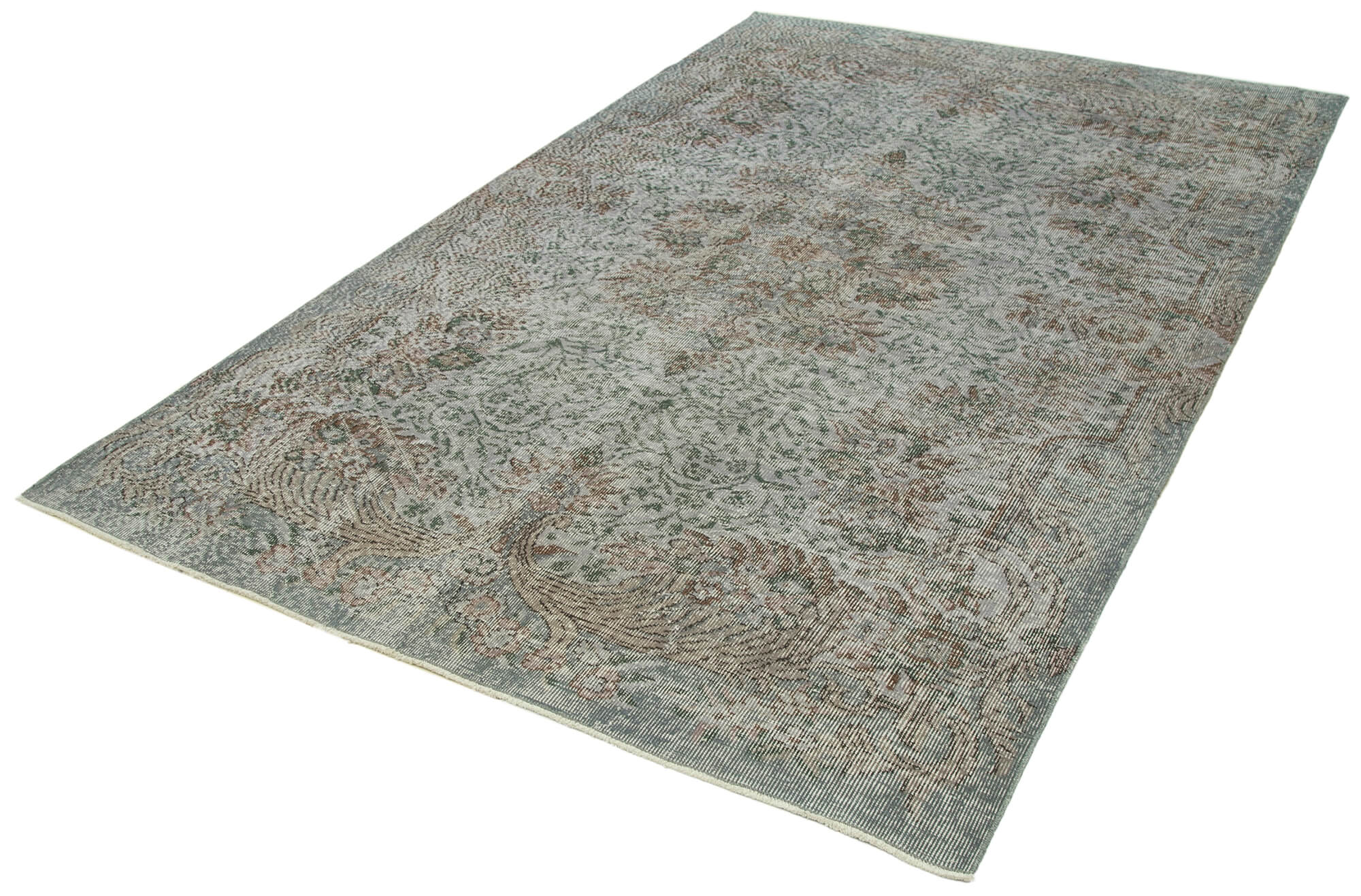 Handmade Vintage Area Rug – Overdyed Grey Wool & Cotton, Turkish Hand Knotted Carpet 5'9''x9'