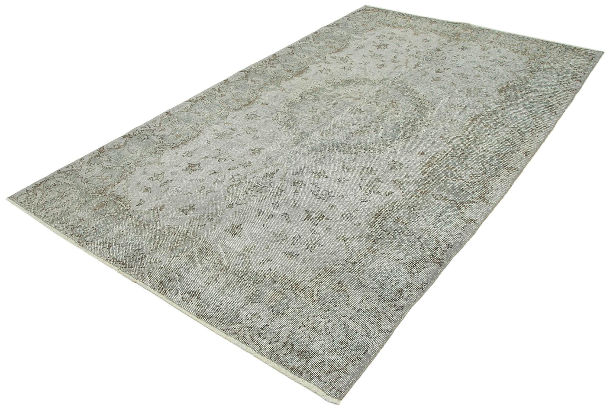 Handmade Vintage Area Rug – Overdyed Grey Cotton Wool Carpet 5'6''x9'3''