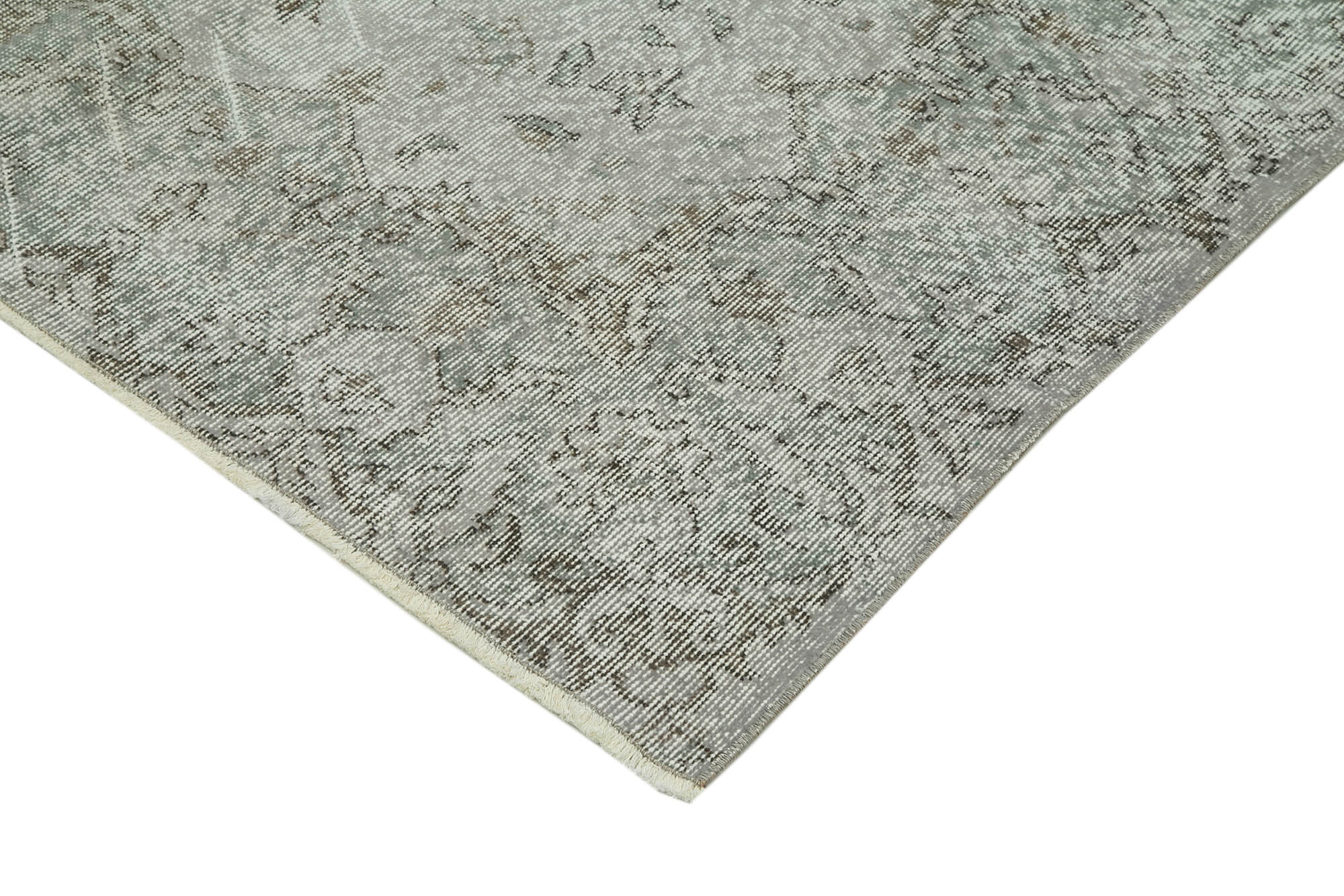 Handmade Vintage Area Rug – Overdyed Grey Cotton Wool Carpet 5'6''x9'3''