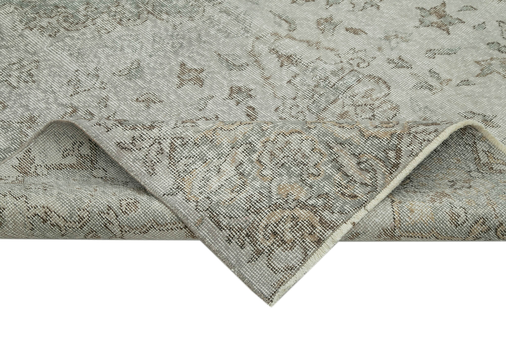 Handmade Vintage Area Rug – Overdyed Grey Cotton Wool Carpet 5'6''x9'3''