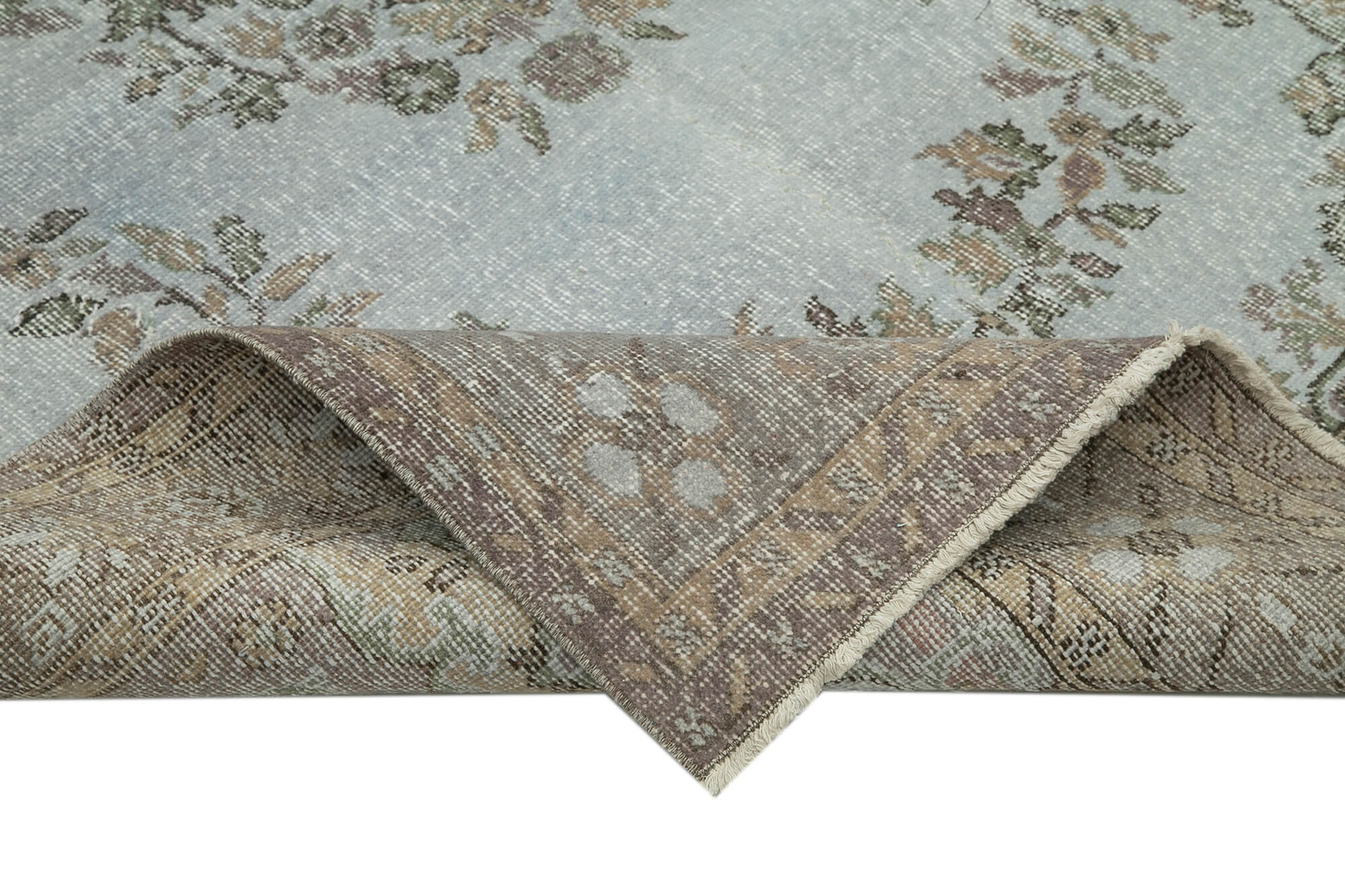 Vintage Wool Area Rug – Overdyed Grey Cotton Wool Handmade Carpet 5'5''x10'5''