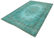 Vintage Handmade Area Rug – Overdyed Turquoise Wool Cotton Bohemian Style Rug 5'8''x9'1''