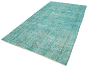 Vintage Area Rug – Handmade Wool Rug Overdyed Turquoise Cotton Carpet 5'4''x9'8''