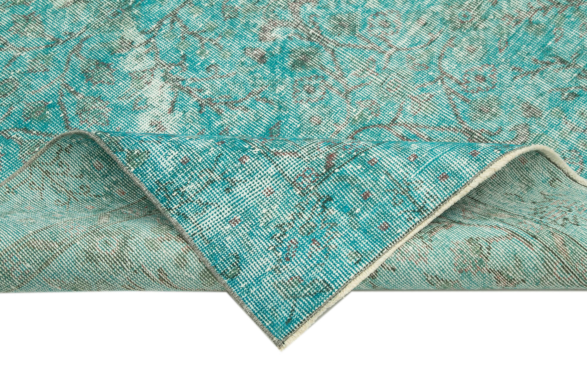 Vintage Area Rug – Handmade Wool Rug Overdyed Turquoise Cotton Carpet 5'4''x9'8''