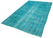 Vintage Area Rug - Handmade Cotton Rug Overdyed Turquoise Wool Carpet 5'3"x8'5"