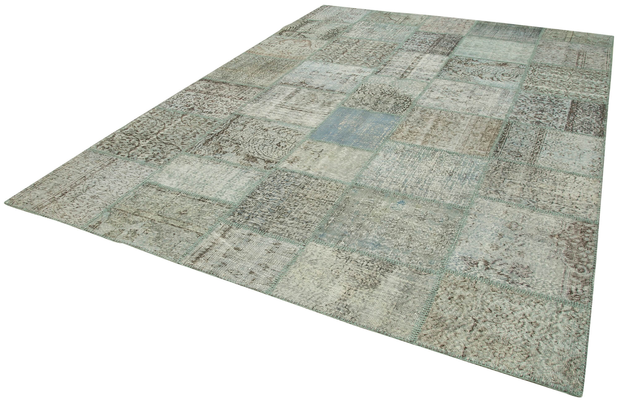 Handmade Wool Area Rug - Kirk Yama Blue Patchwork Cotton Wool Carpet 8'2''x11'6''