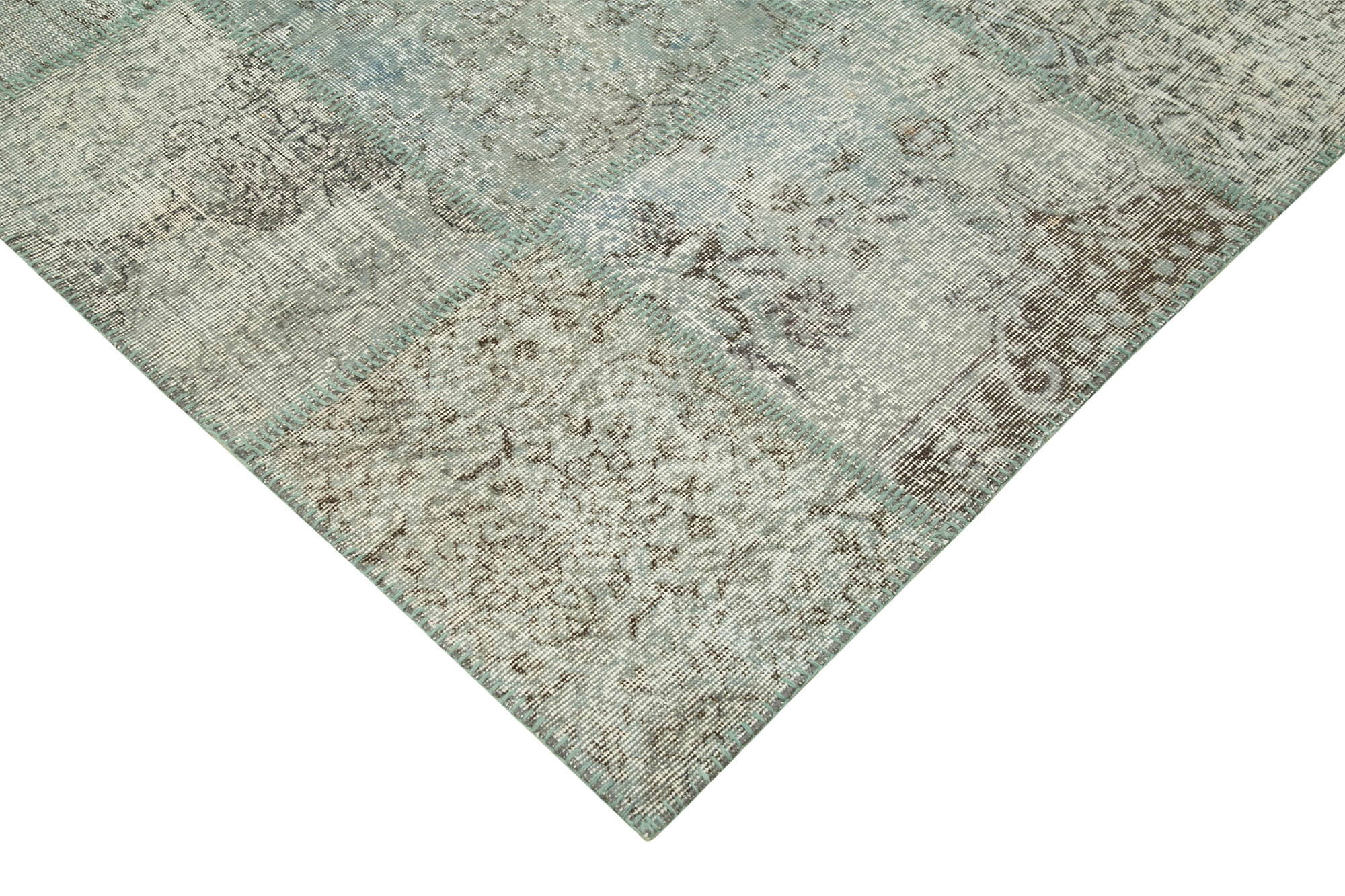 Handmade Wool Area Rug - Kirk Yama Blue Patchwork Cotton Wool Carpet 8'2''x11'6''