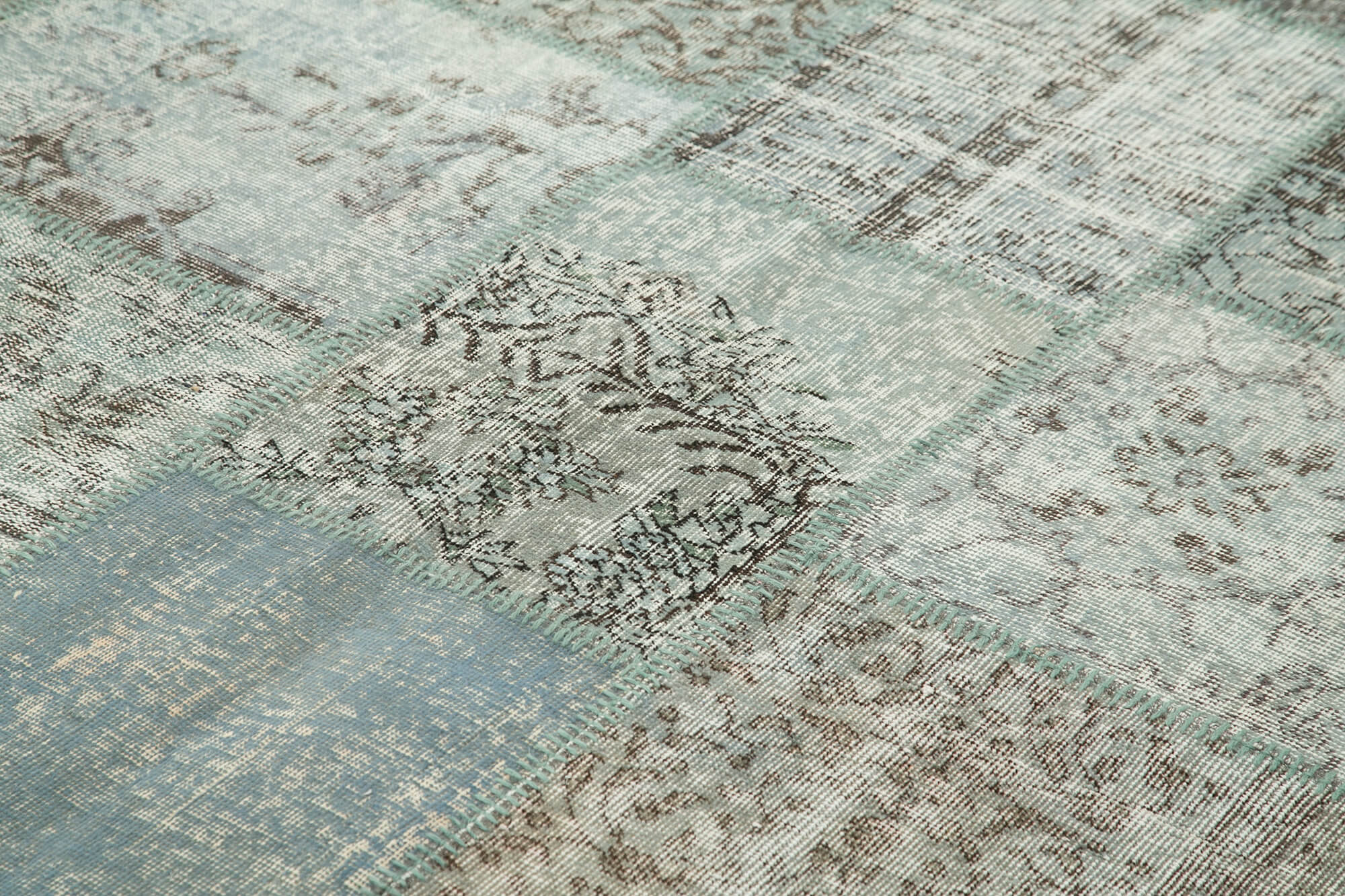 Handmade Wool Area Rug - Kirk Yama Blue Patchwork Cotton Wool Carpet 8'2''x11'6''