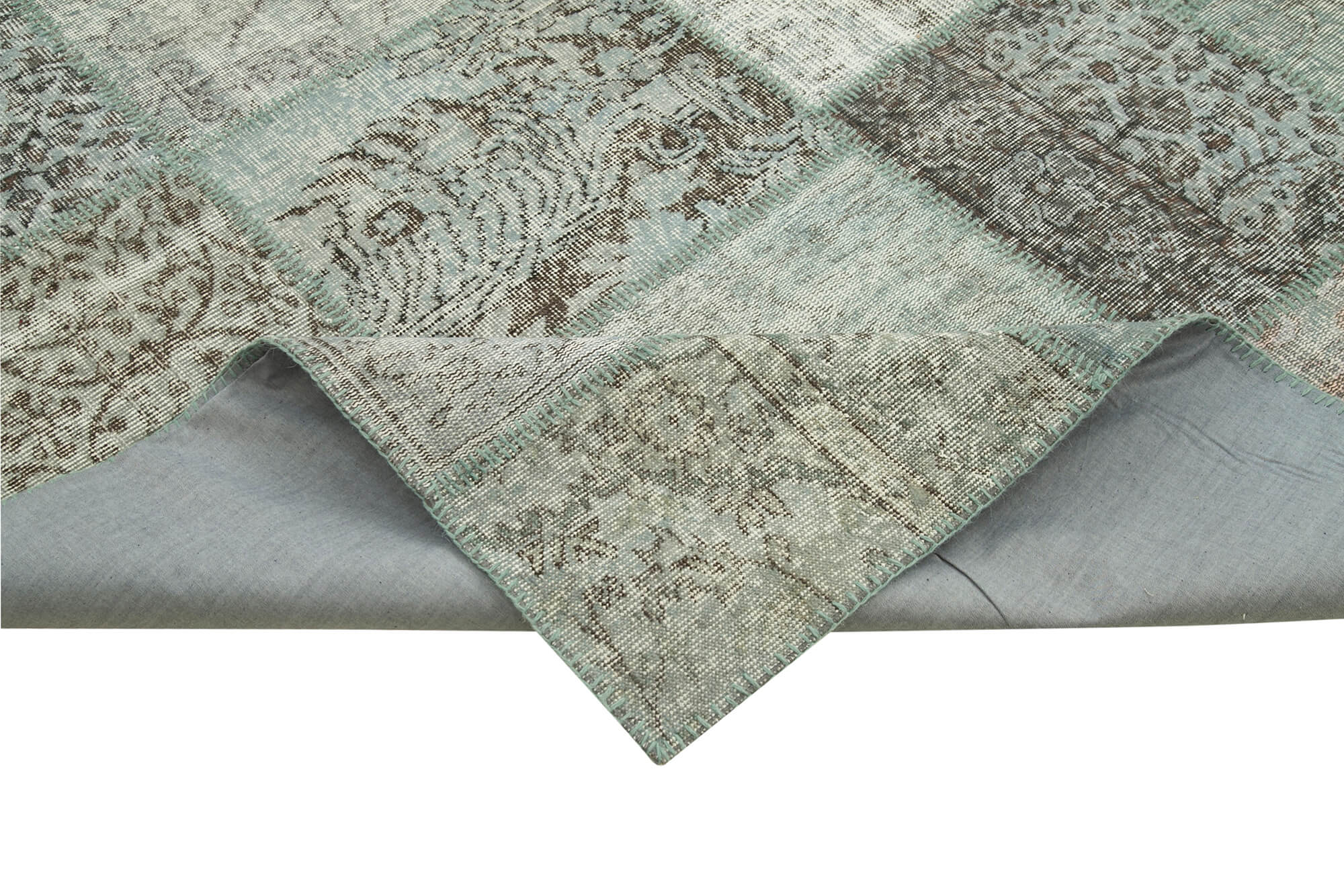 Handmade Wool Area Rug - Kirk Yama Blue Patchwork Cotton Wool Carpet 8'2''x11'6''