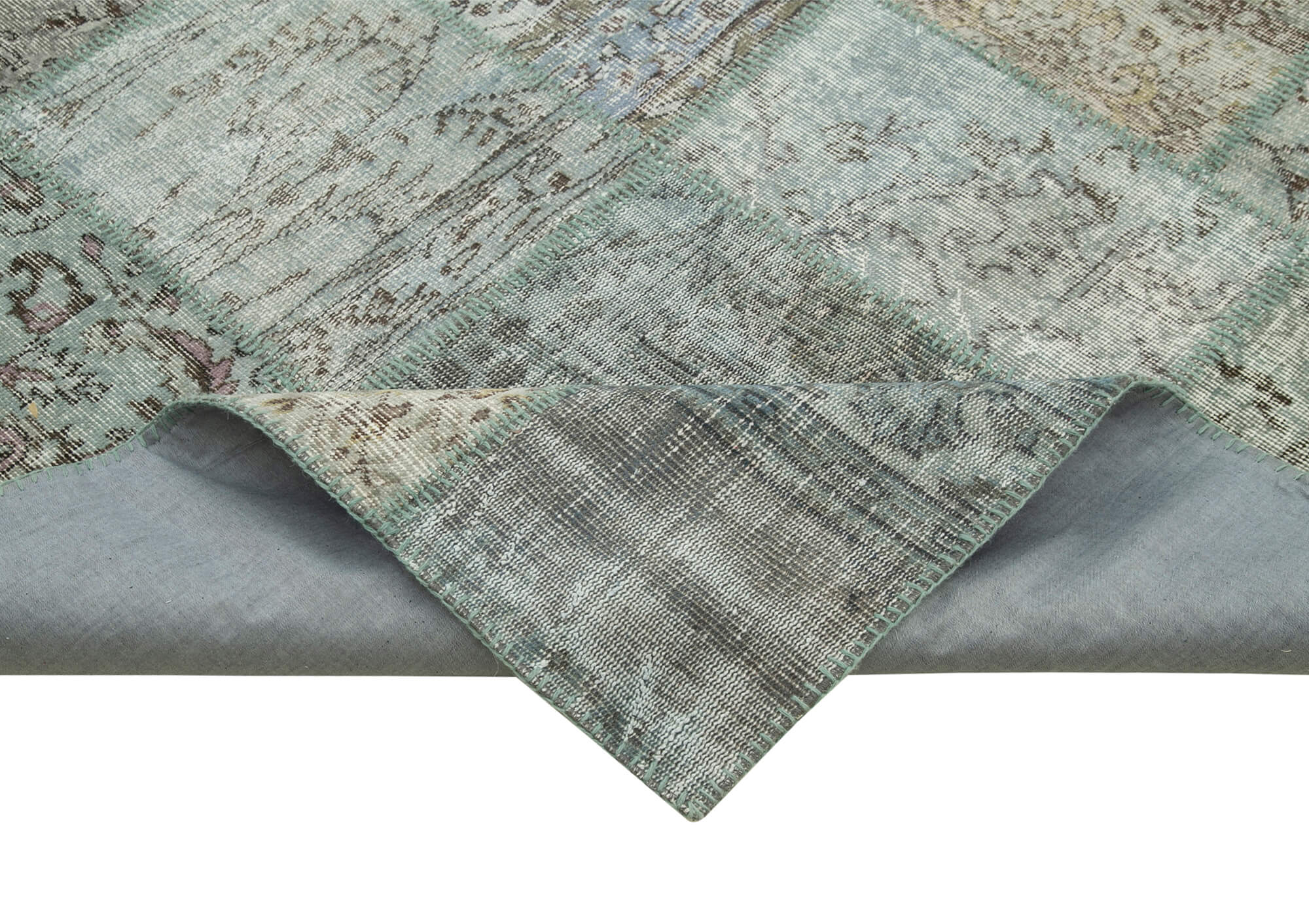 Handmade Patchwork Area Rug – Blue Cotton Wool Rug 8'2''x11'6'' by Agacan