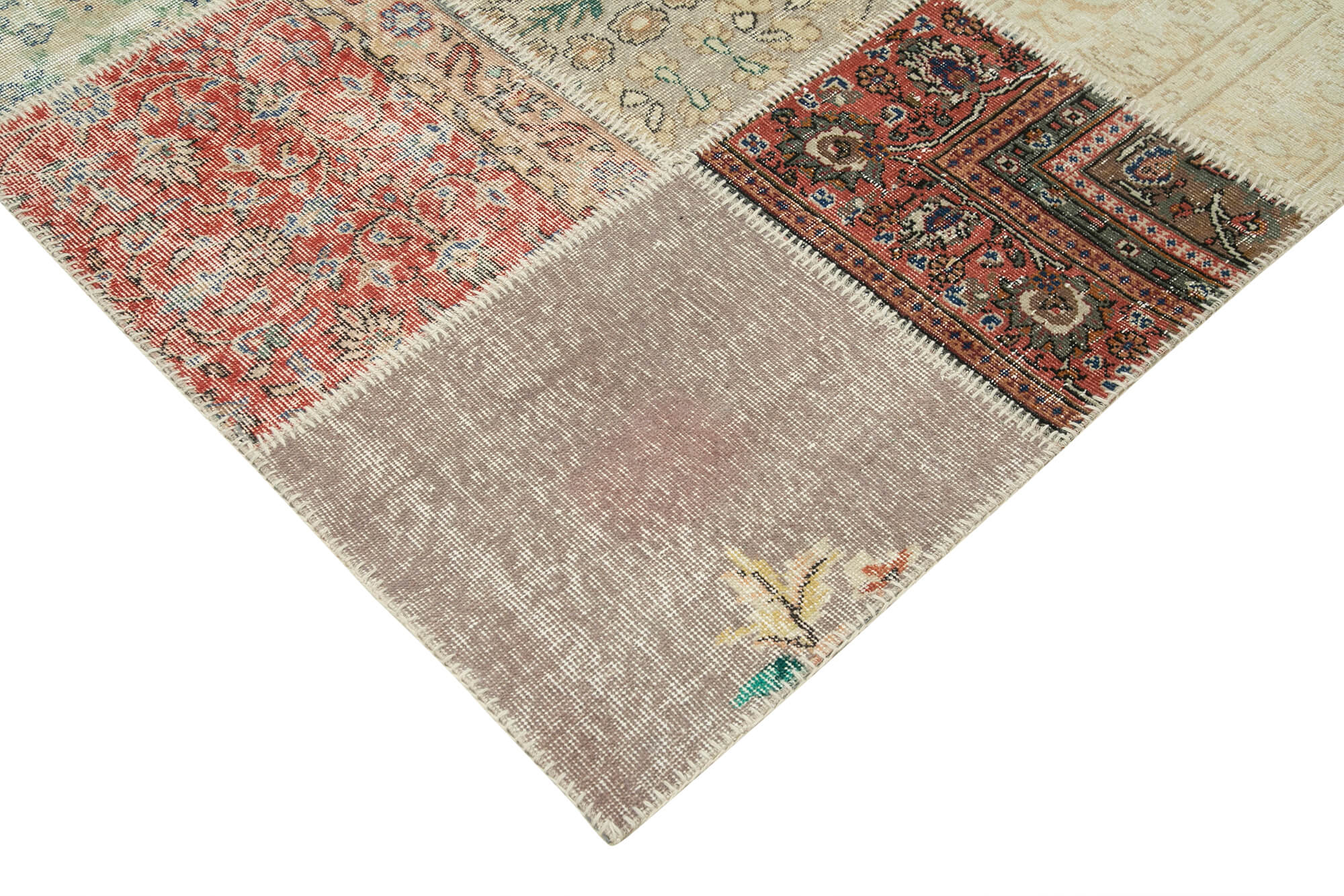 Handmade Area Rug - Blue Patchwork Wool Cotton Carpet | Vintage Turkish Style 8'2"x11'6"