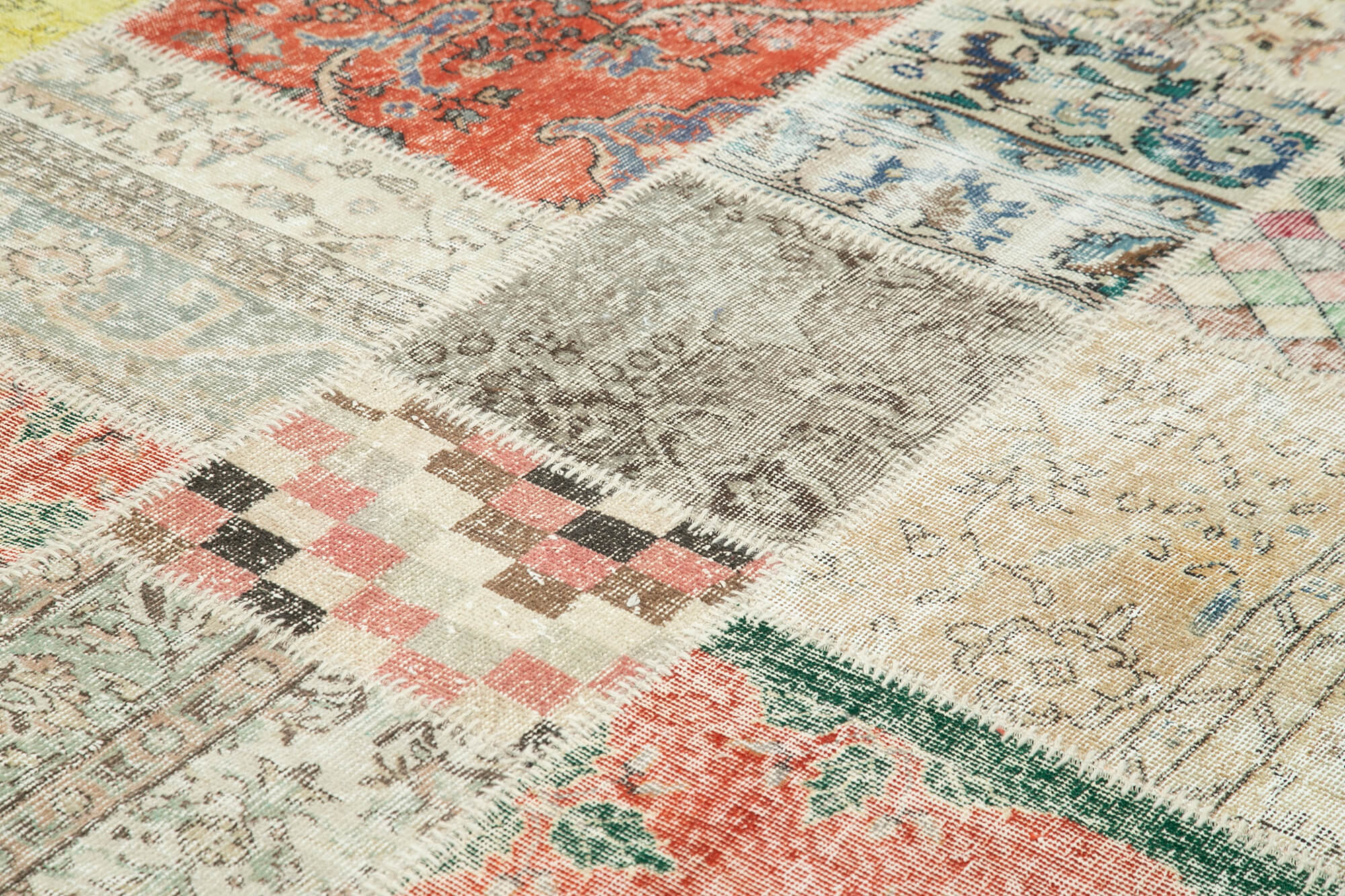 Handmade Area Rug - Blue Patchwork Wool Cotton Carpet | Vintage Turkish Style 8'2"x11'6"
