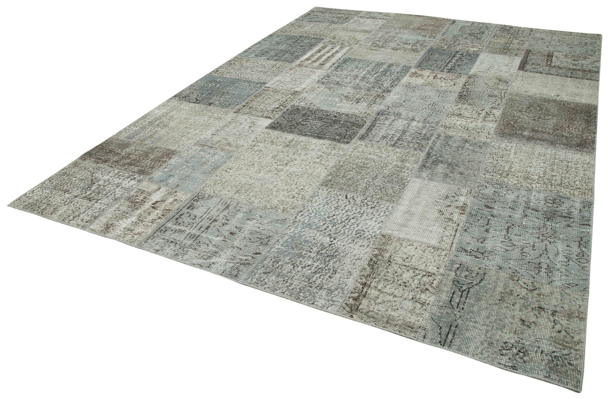 Handmade Patchwork Area Rug - Grey Patchwork Carpet Cotton Wool Blend 8'3''x11'6''