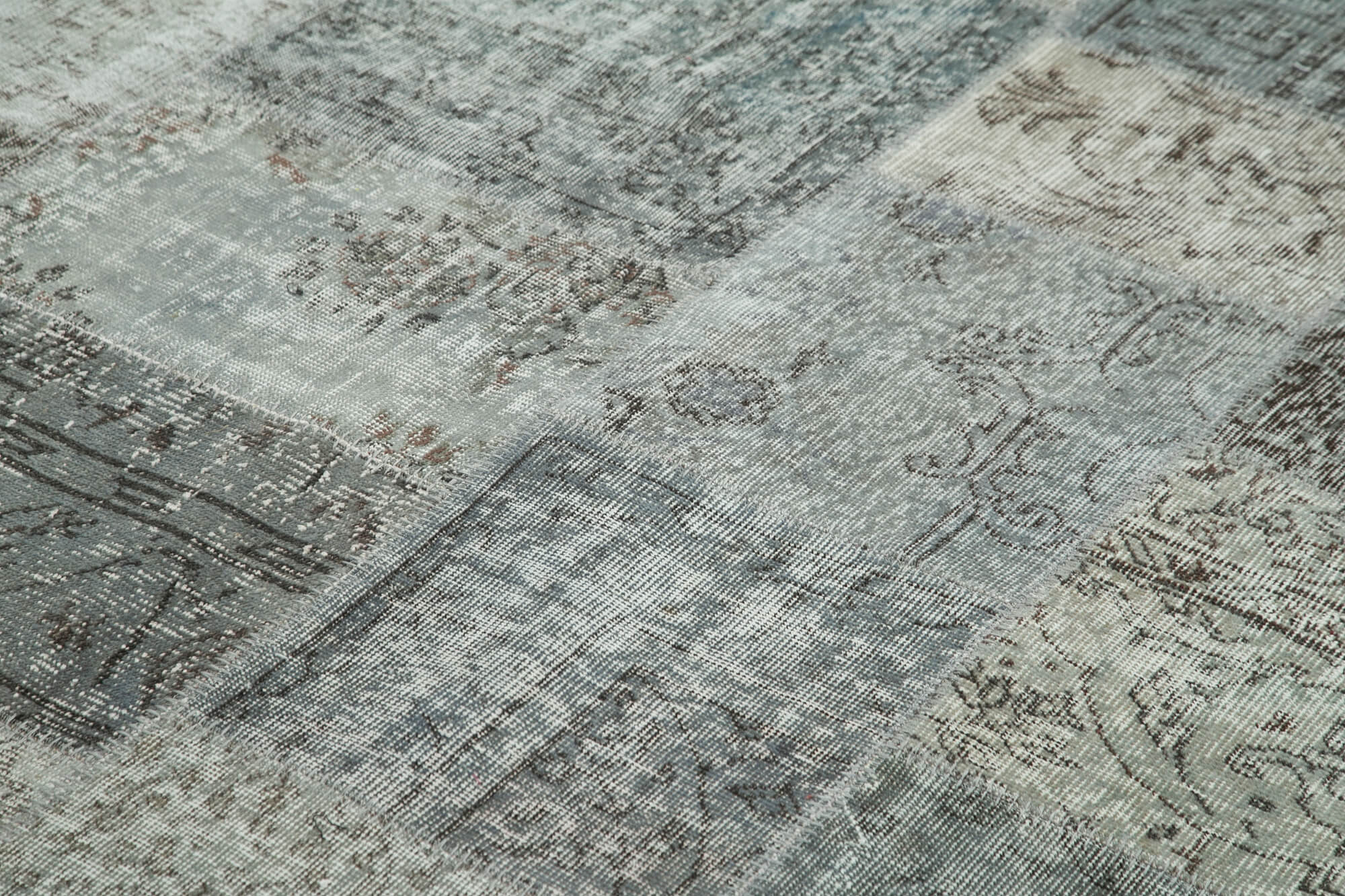 Handmade Patchwork Area Rug - Grey Patchwork Carpet Cotton Wool Blend 8'3''x11'6''