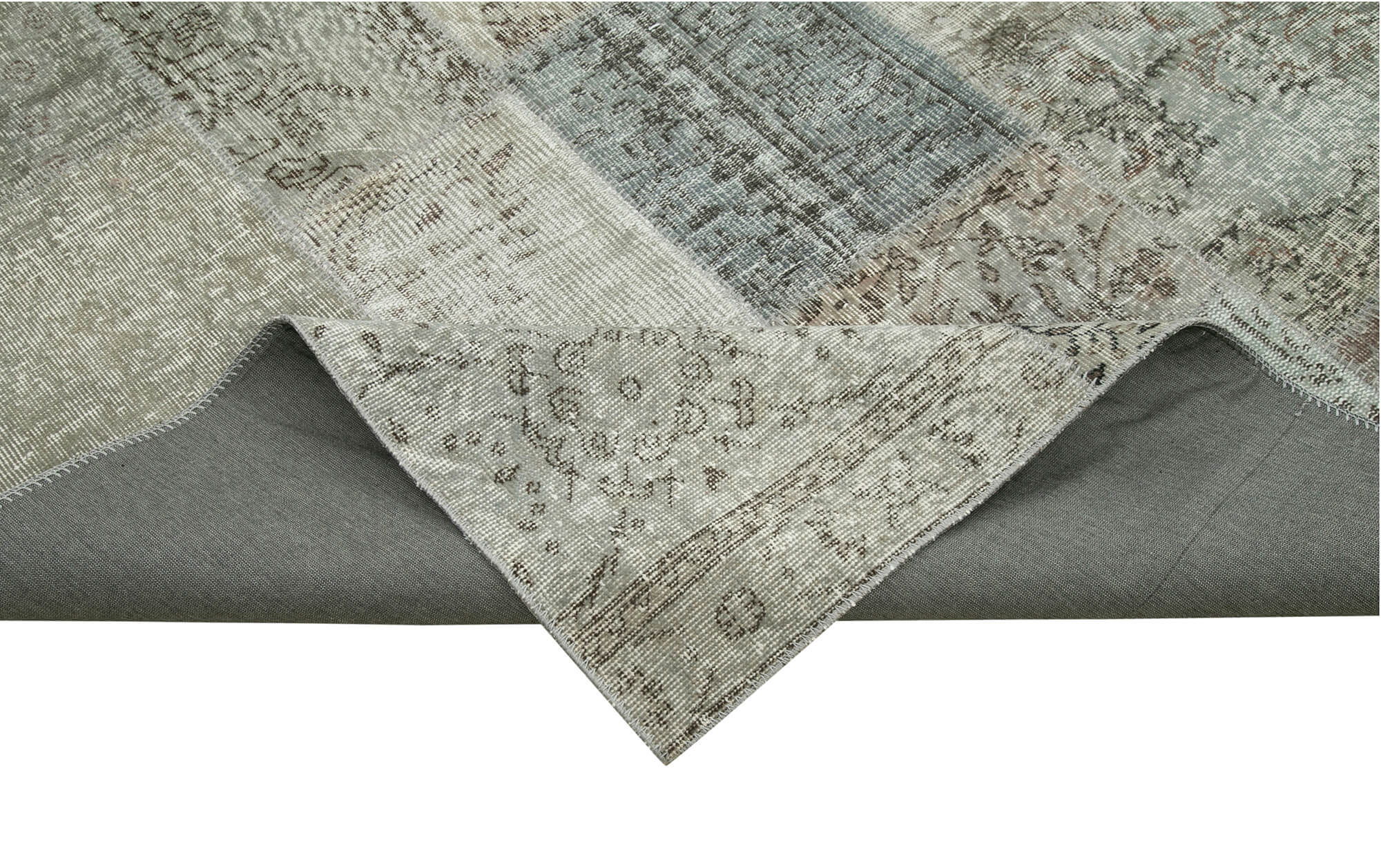Handmade Patchwork Area Rug - Grey Patchwork Carpet Cotton Wool Blend 8'3''x11'6''