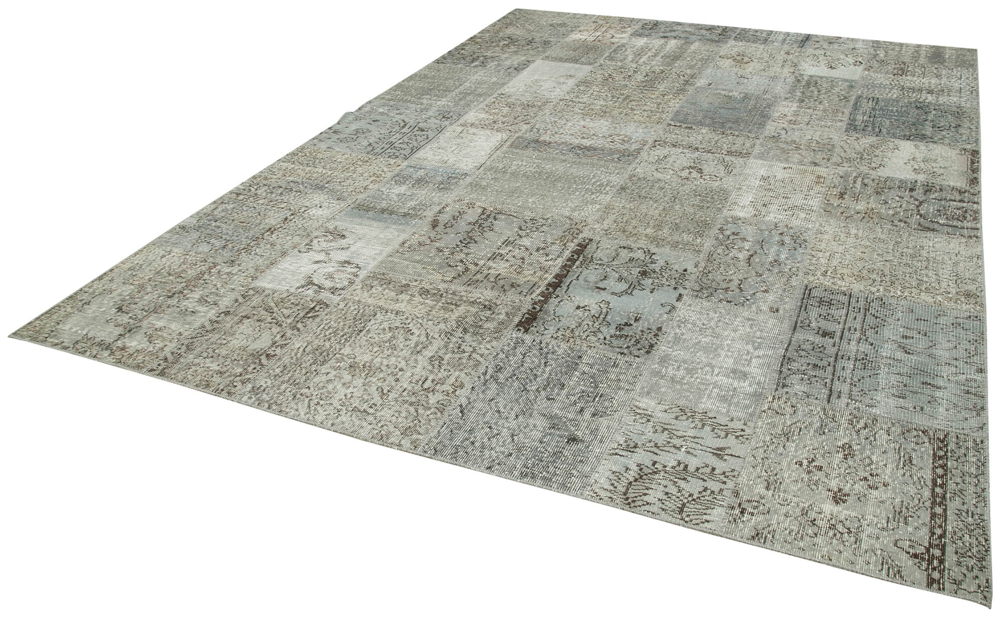 Handmade Patchwork Rug - Kirk Yama Grey Cotton Wool Vintage Area Rug 8'2''x11'6''