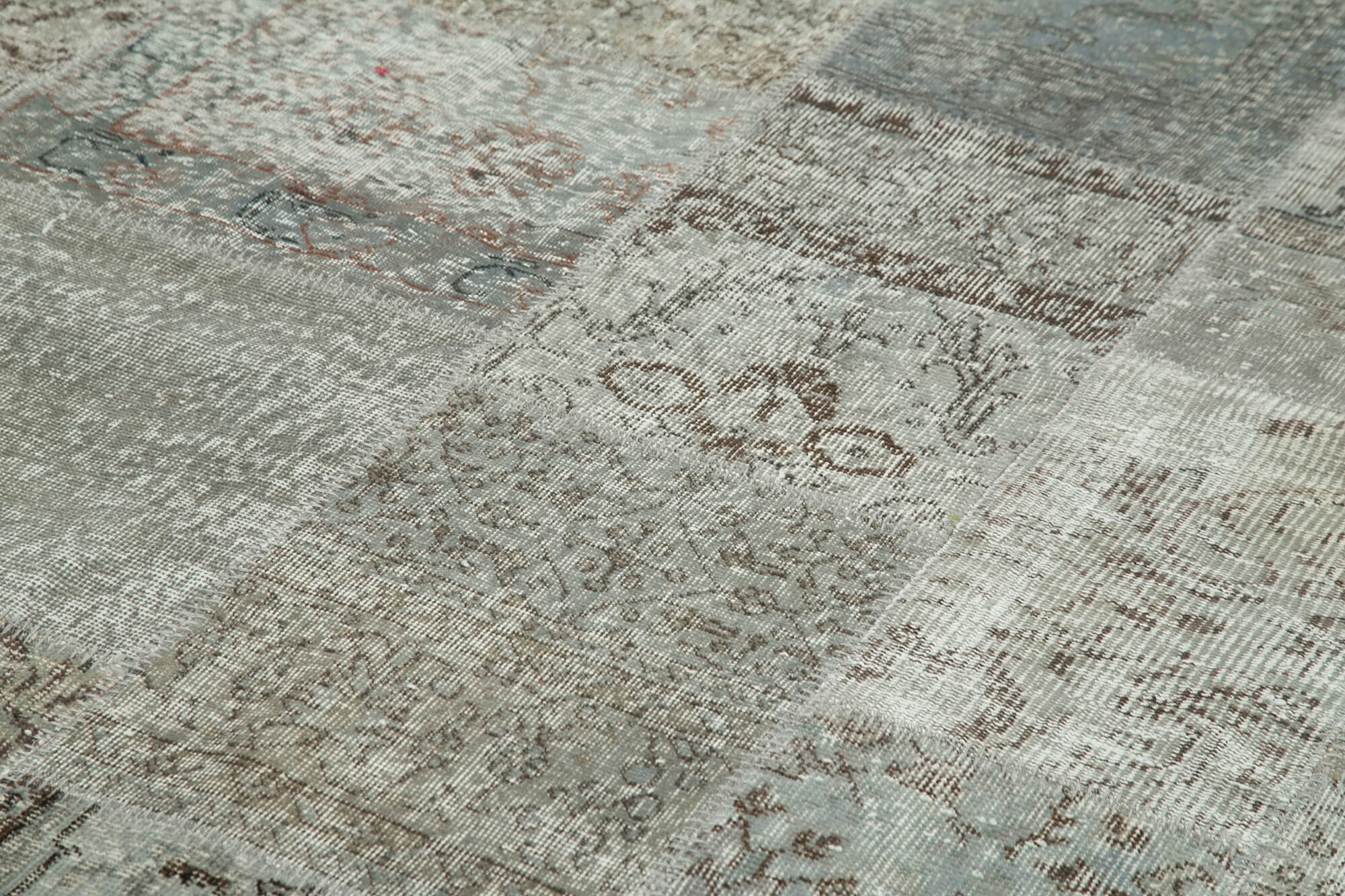 Handmade Patchwork Rug - Kirk Yama Grey Cotton Wool Vintage Area Rug 8'2''x11'6''