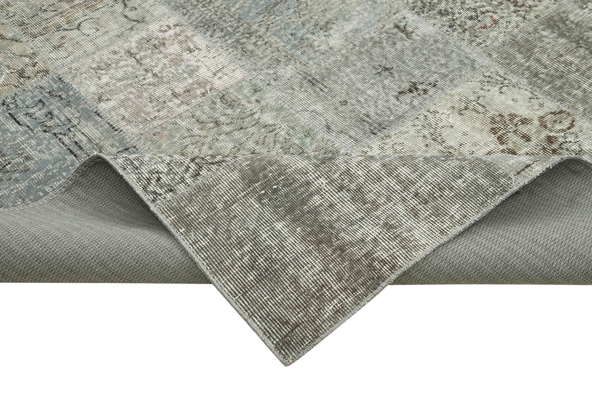 Handmade Patchwork Rug - Kirk Yama Grey Cotton Wool Vintage Area Rug 8'2''x11'6''