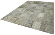 Handmade Patchwork Rug - Kirk Yama Grey Cotton Wool Vintage Area Carpet 8'2''x11'6''