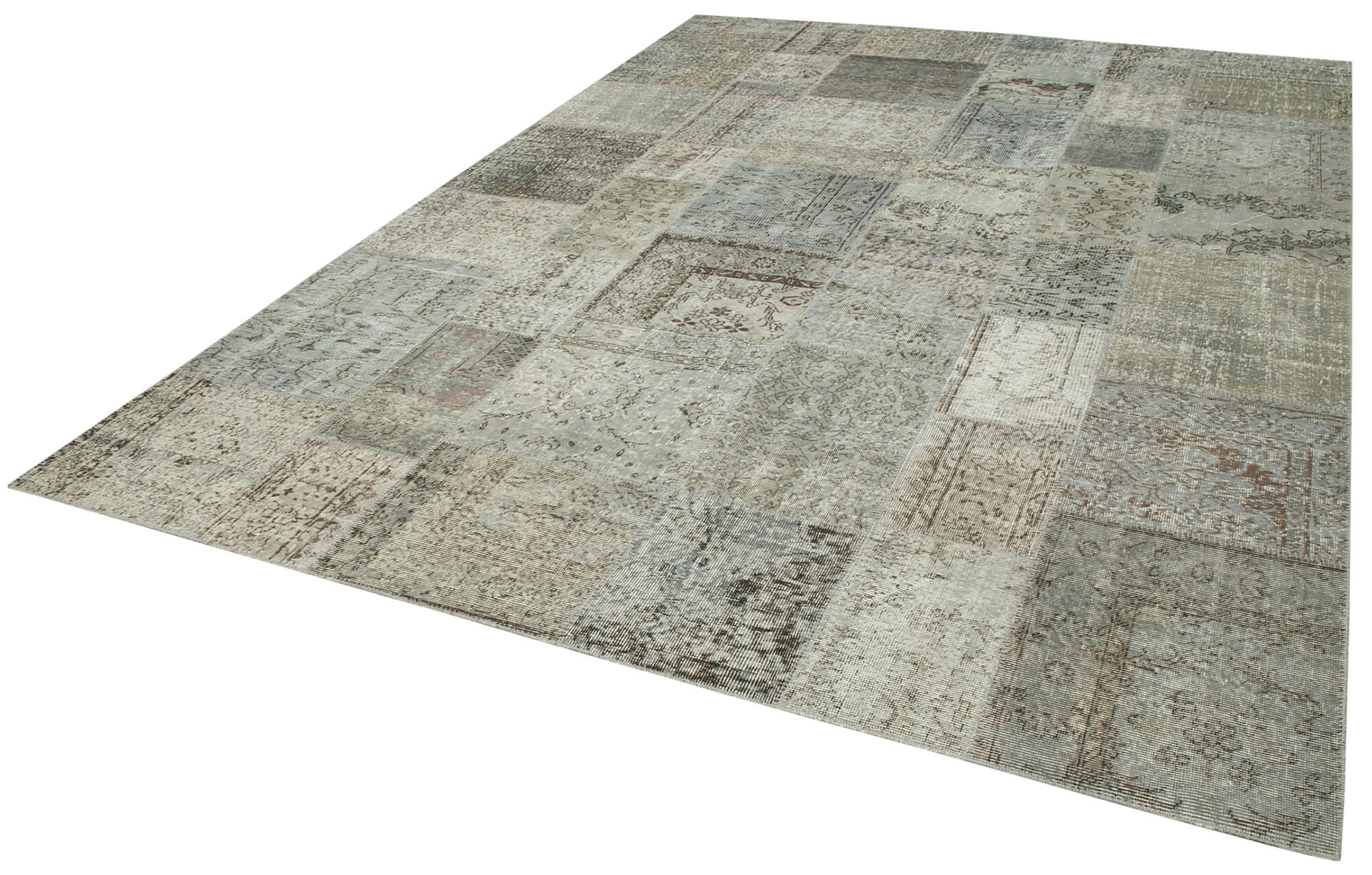 Handmade Patchwork Rug - Kirk Yama Grey Cotton Wool Vintage Area Carpet 8'2''x11'6''