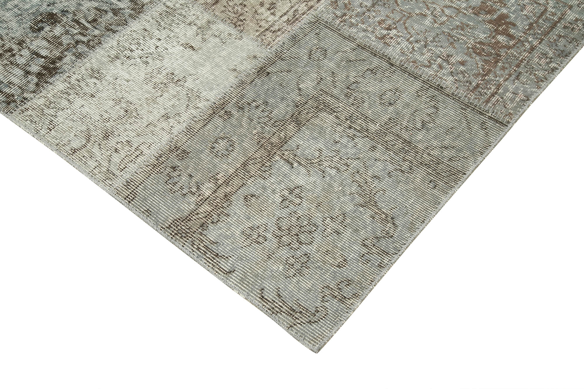 Handmade Patchwork Rug - Kirk Yama Grey Cotton Wool Vintage Area Carpet 8'2''x11'6''