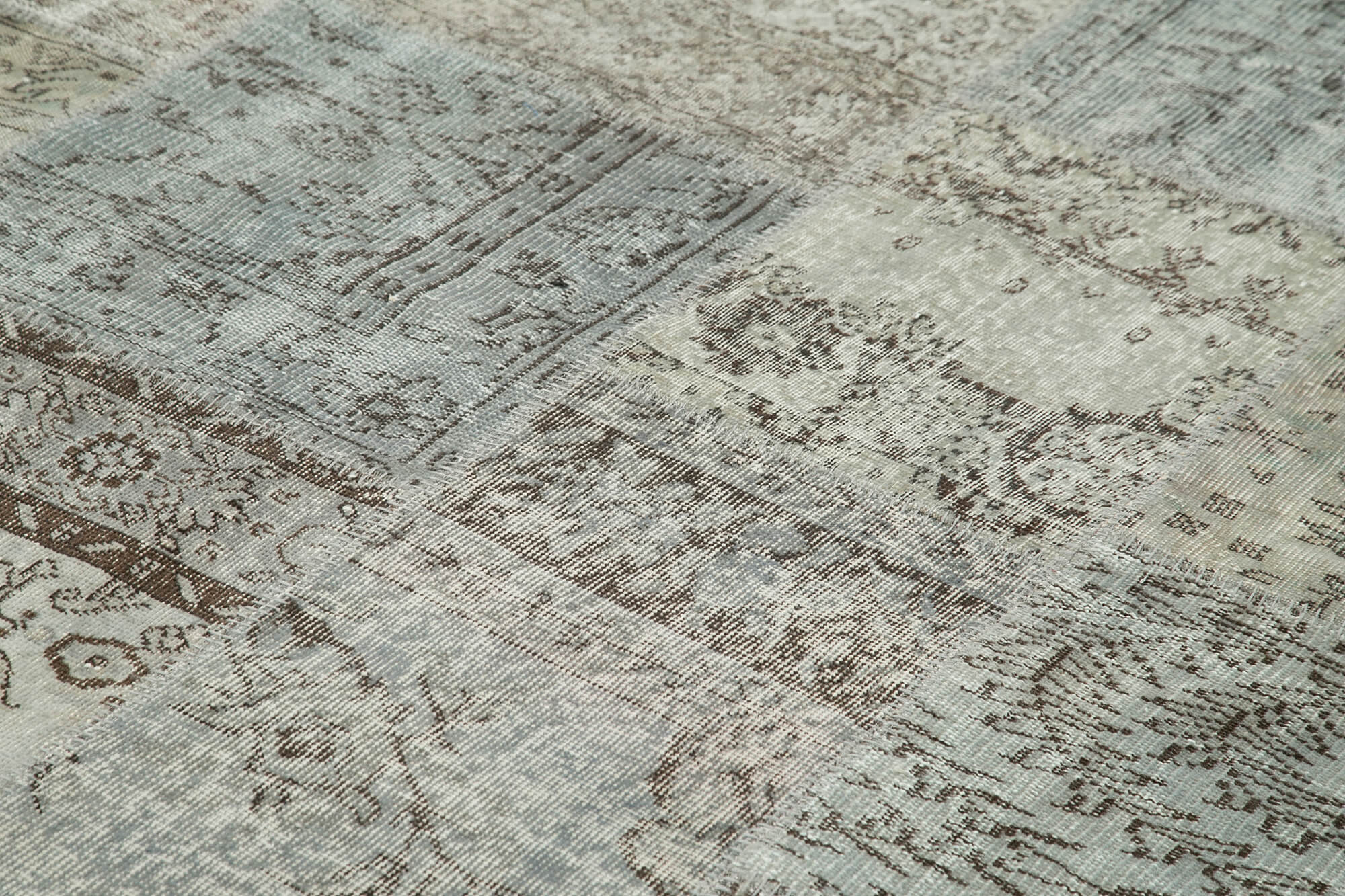 Handmade Patchwork Rug - Kirk Yama Grey Cotton Wool Vintage Area Carpet 8'2''x11'6''