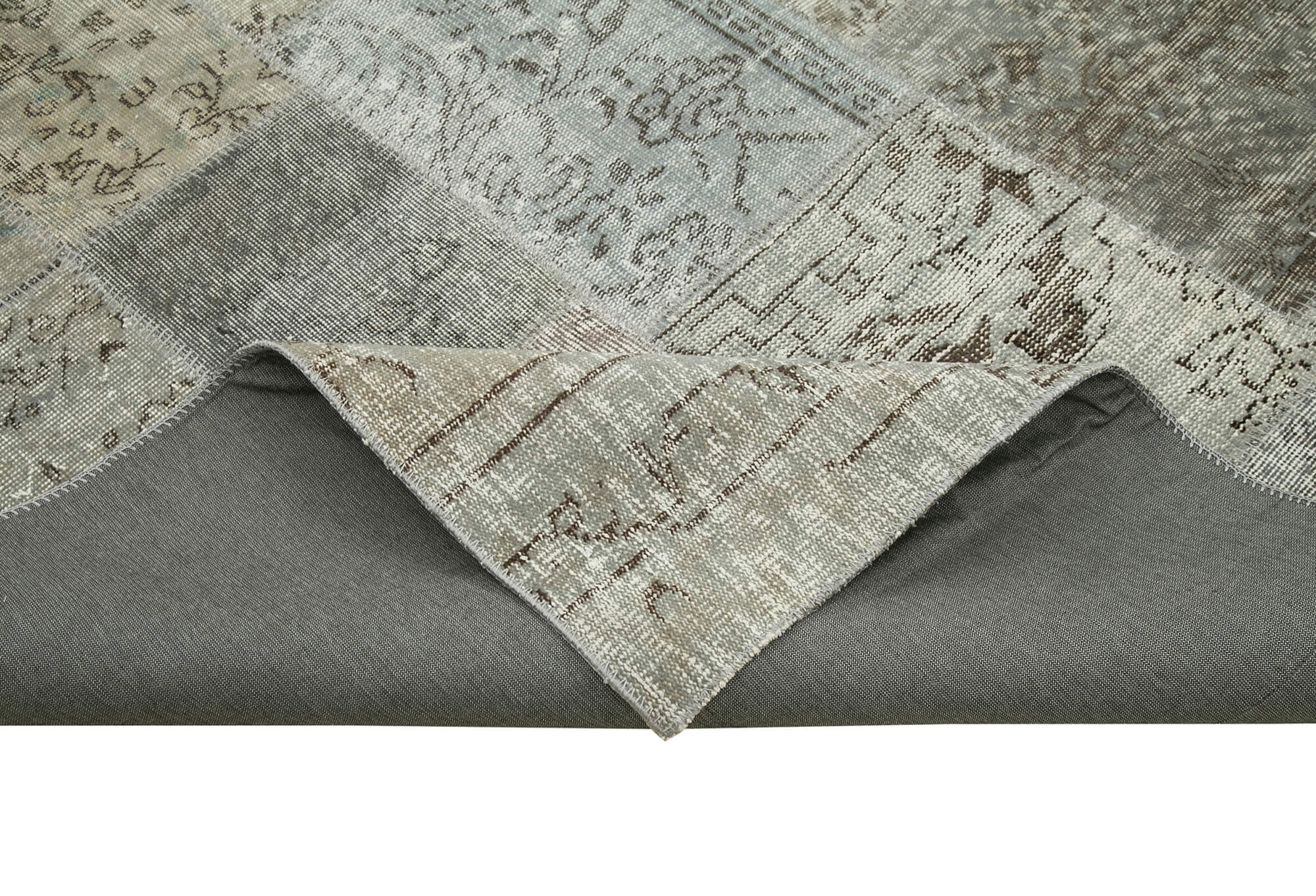 Handmade Patchwork Rug - Kirk Yama Grey Cotton Wool Vintage Area Carpet 8'2''x11'6''