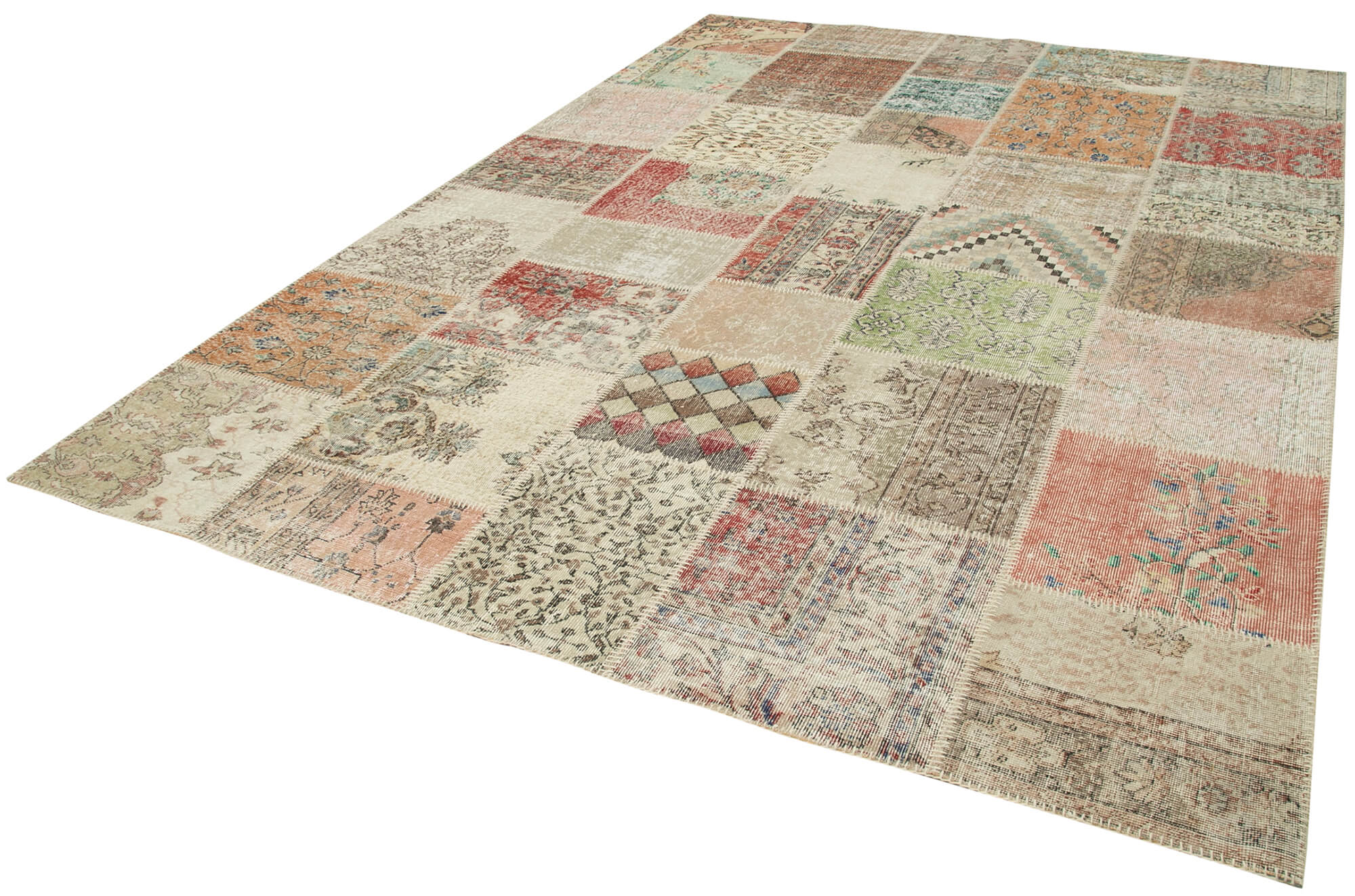 Handmade Area Rug – Blue Patchwork Rug | Durable Cotton Wool Turkish Carpet 8'2''x11'7''