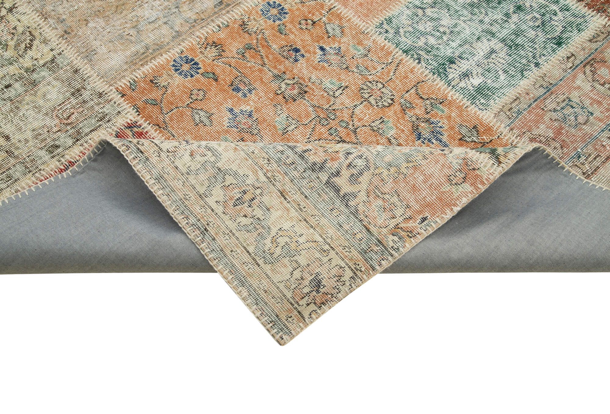 Handmade Area Rug – Blue Patchwork Rug | Durable Cotton Wool Turkish Carpet 8'2''x11'7''