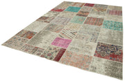 Handmade Patchwork Rug – Blue Area Rug Cotton Wool Vintage Handwoven Carpet 8'2''x11'6''
