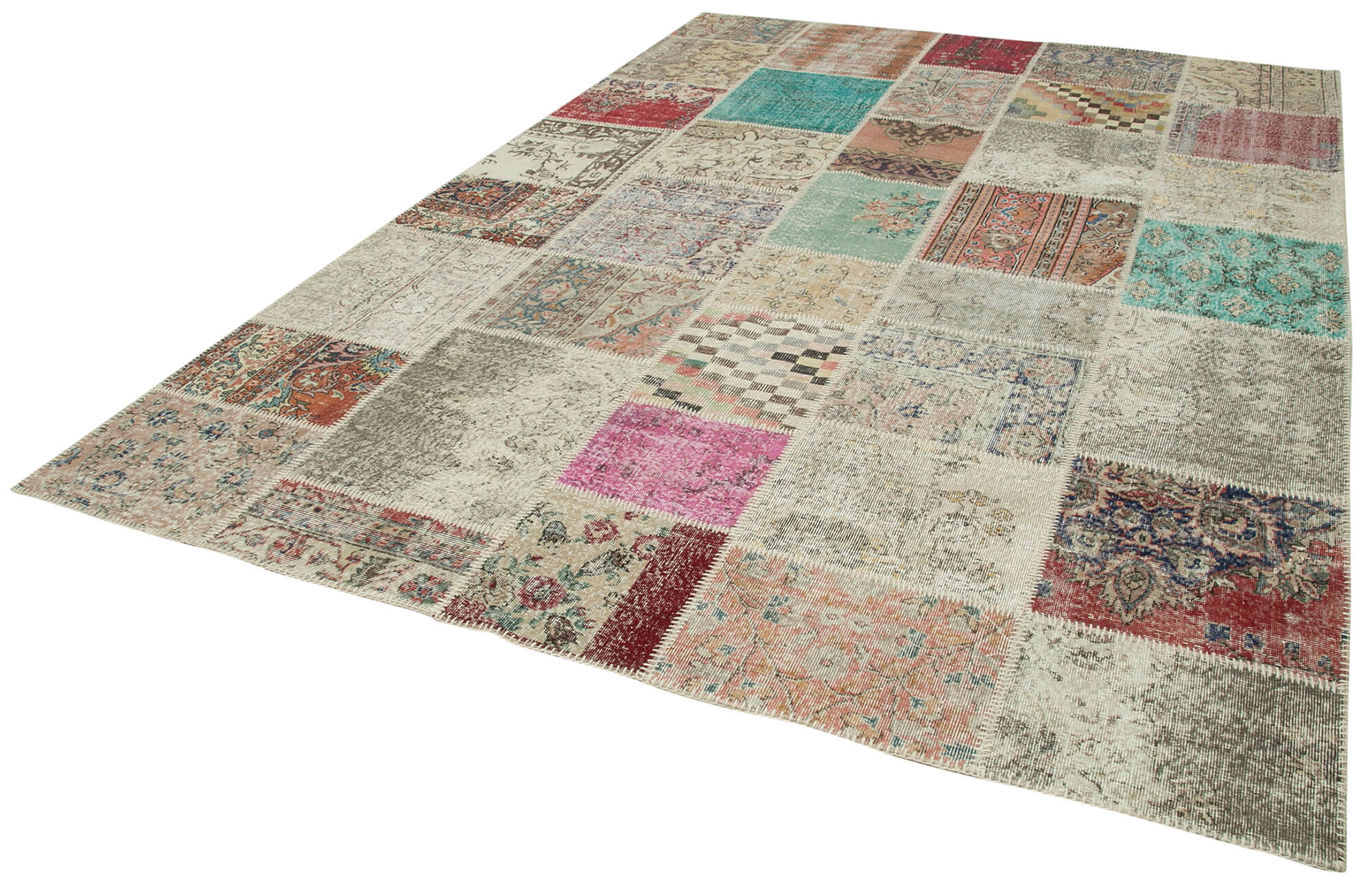 Handmade Patchwork Rug – Blue Area Rug Cotton Wool Vintage Handwoven Carpet 8'2''x11'6''