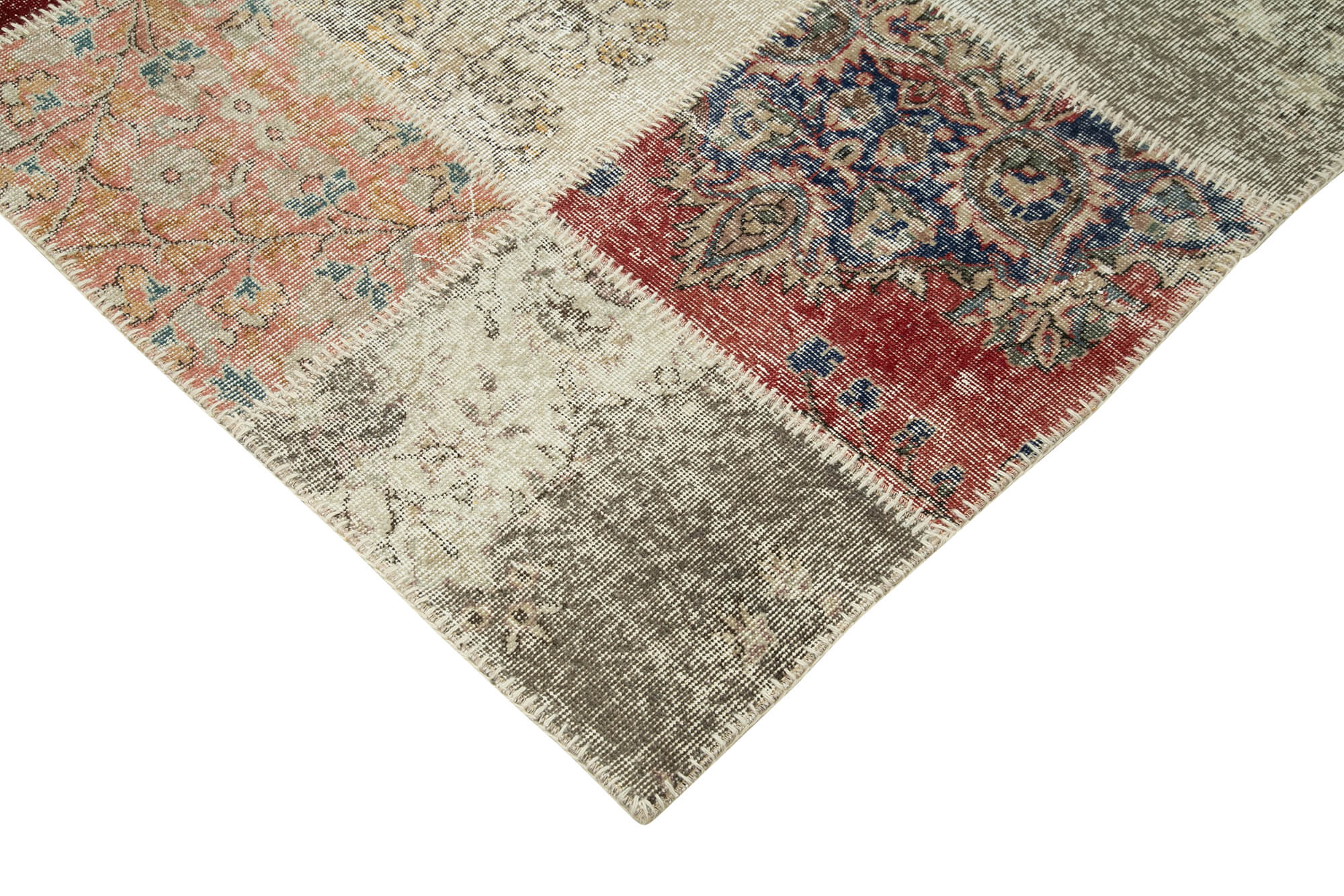Handmade Patchwork Rug – Blue Area Rug Cotton Wool Vintage Handwoven Carpet 8'2''x11'6''