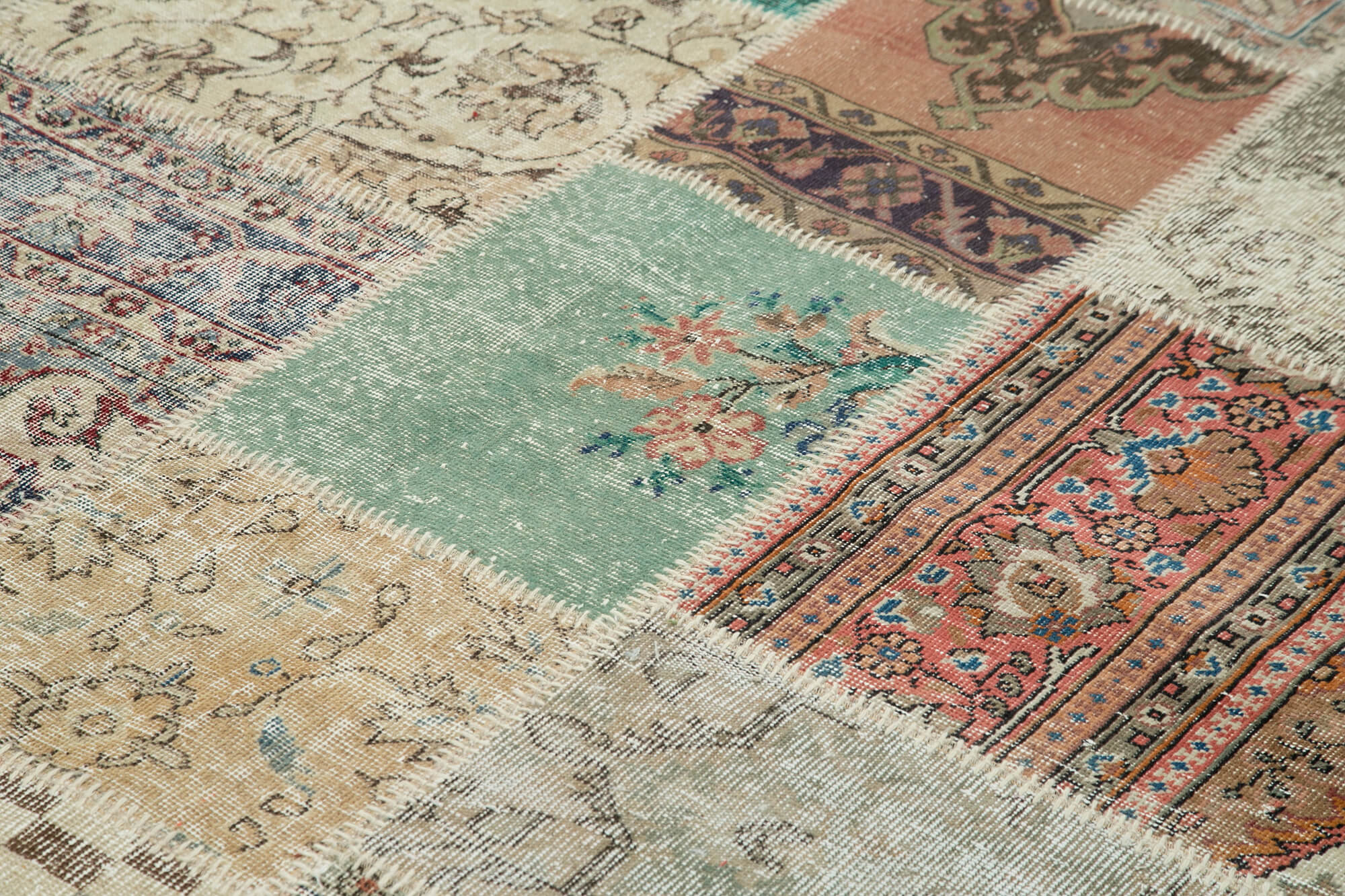 Handmade Patchwork Rug – Blue Area Rug Cotton Wool Vintage Handwoven Carpet 8'2''x11'6''