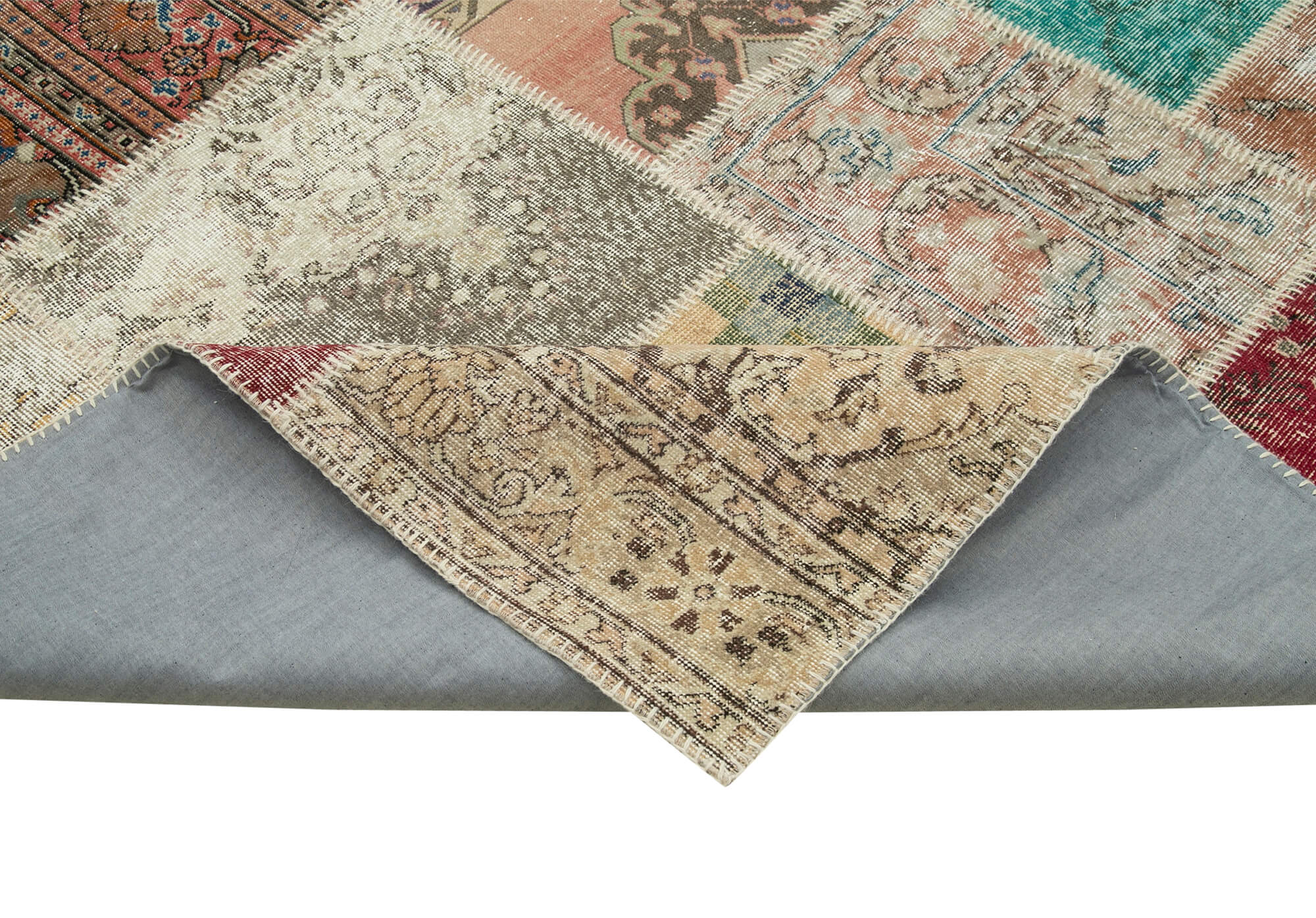 Handmade Patchwork Rug – Blue Area Rug Cotton Wool Vintage Handwoven Carpet 8'2''x11'6''