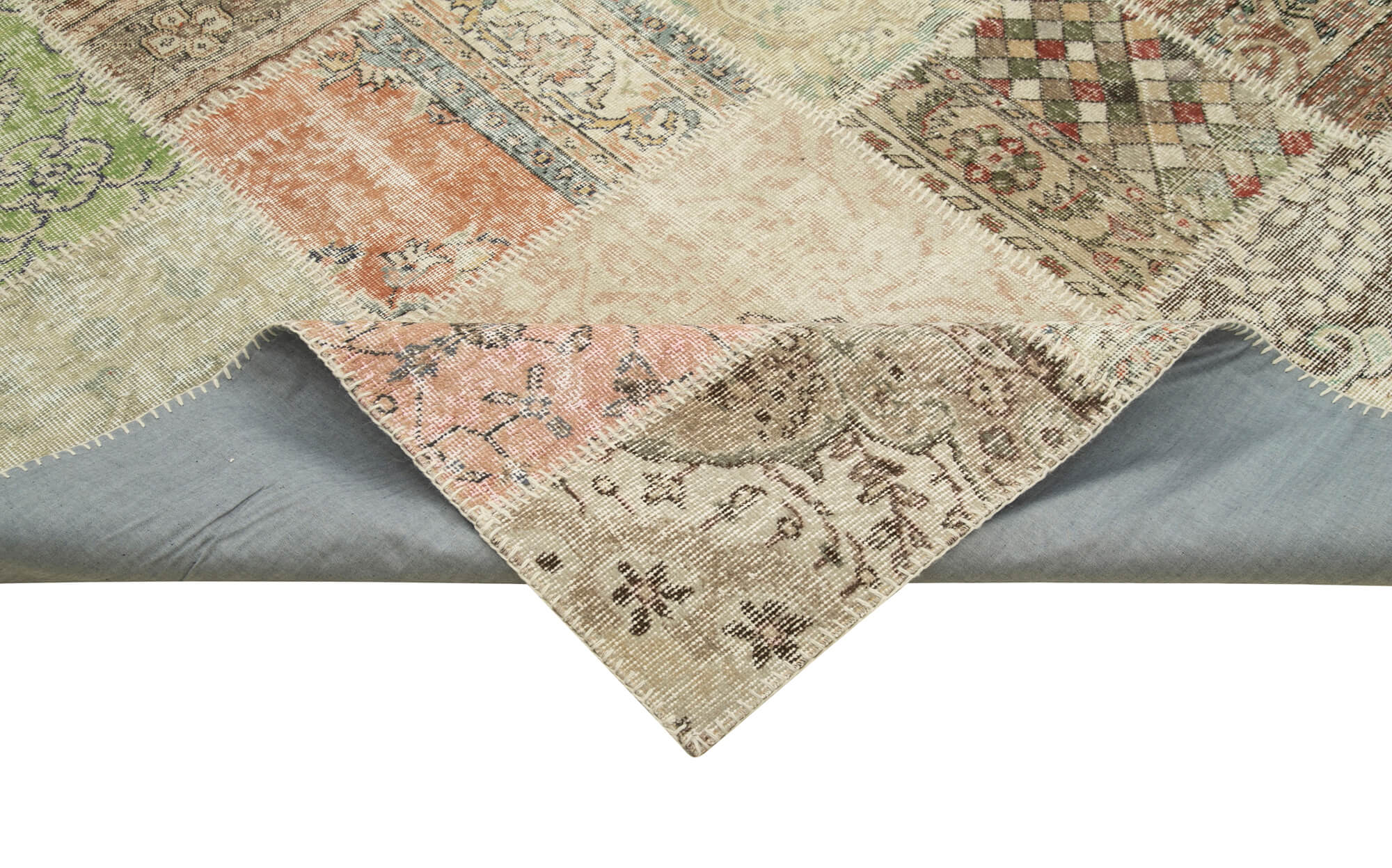 Handmade Patchwork Rug – Blue Area Rug 8x11 Feet Cotton Wool Vintage Turkish Carpet