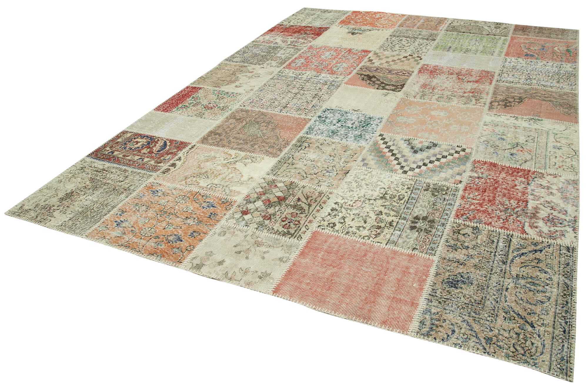 Handmade Wool Area Rug - Kirk Yama Blue Patchwork Turkish Carpet 8'2''x11'6''