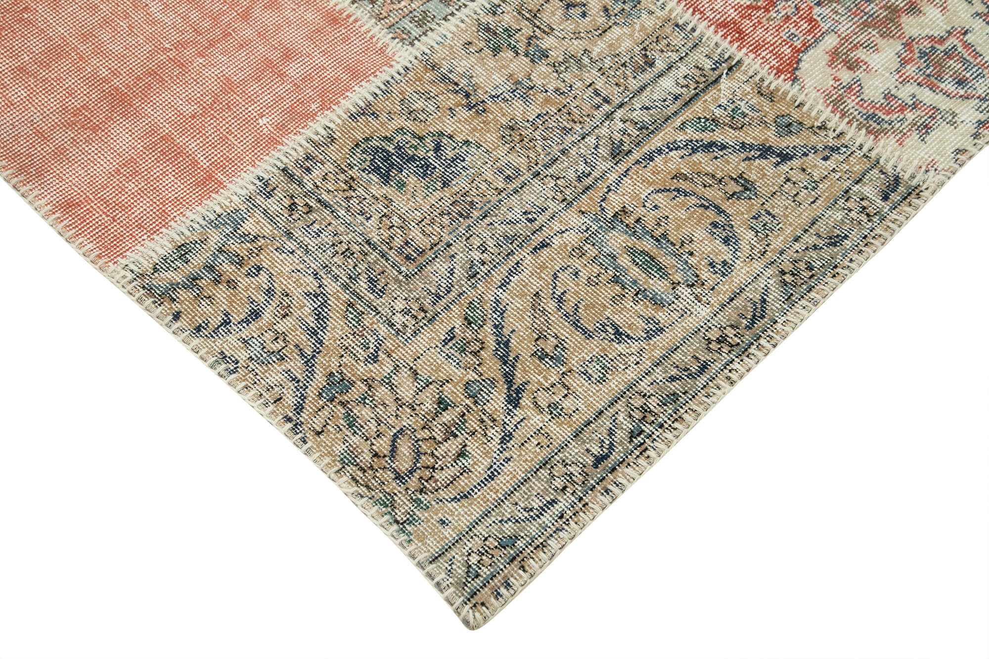 Handmade Wool Area Rug - Kirk Yama Blue Patchwork Turkish Carpet 8'2''x11'6''