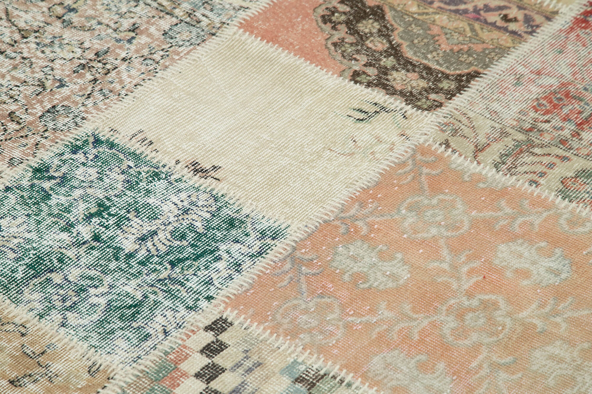 Handmade Wool Area Rug - Kirk Yama Blue Patchwork Turkish Carpet 8'2''x11'6''