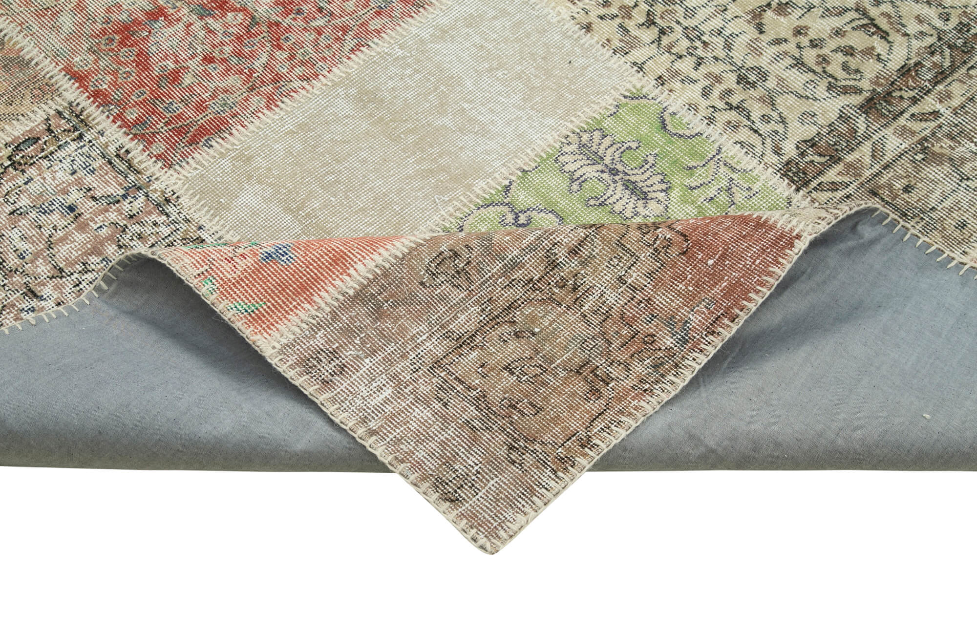 Handmade Wool Area Rug - Kirk Yama Blue Patchwork Turkish Carpet 8'2''x11'6''