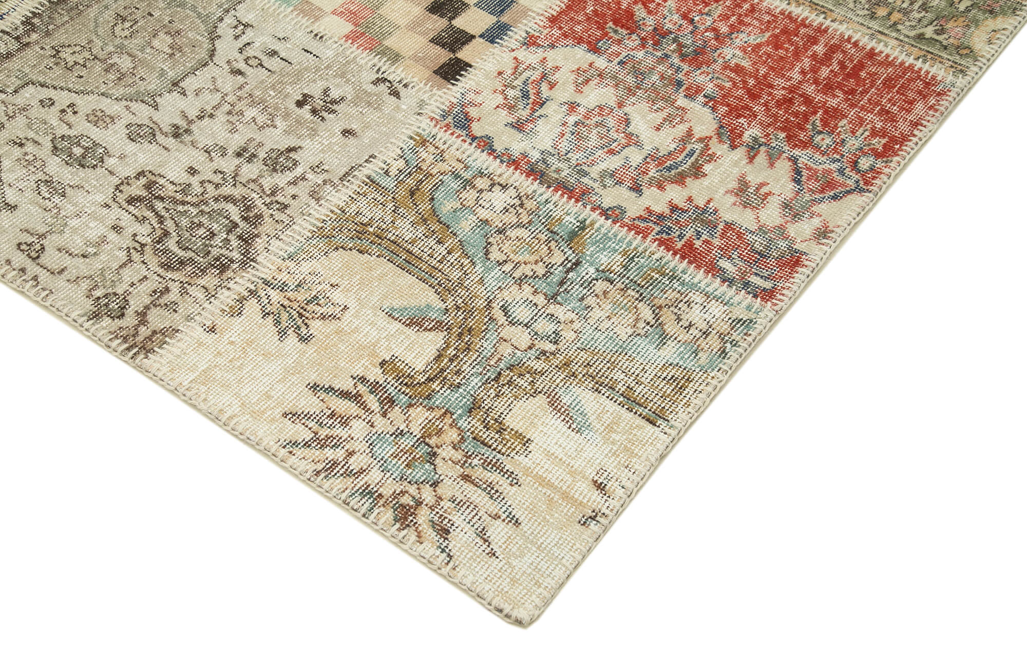 Handmade Area Rug - Blue Patchwork Cotton Wool Rug, Vintage Turkish Carpet 8'1''x11'6''