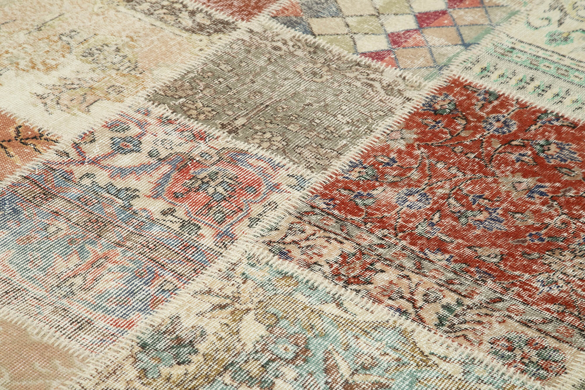 Handmade Area Rug - Blue Patchwork Cotton Wool Rug, Vintage Turkish Carpet 8'1''x11'6''