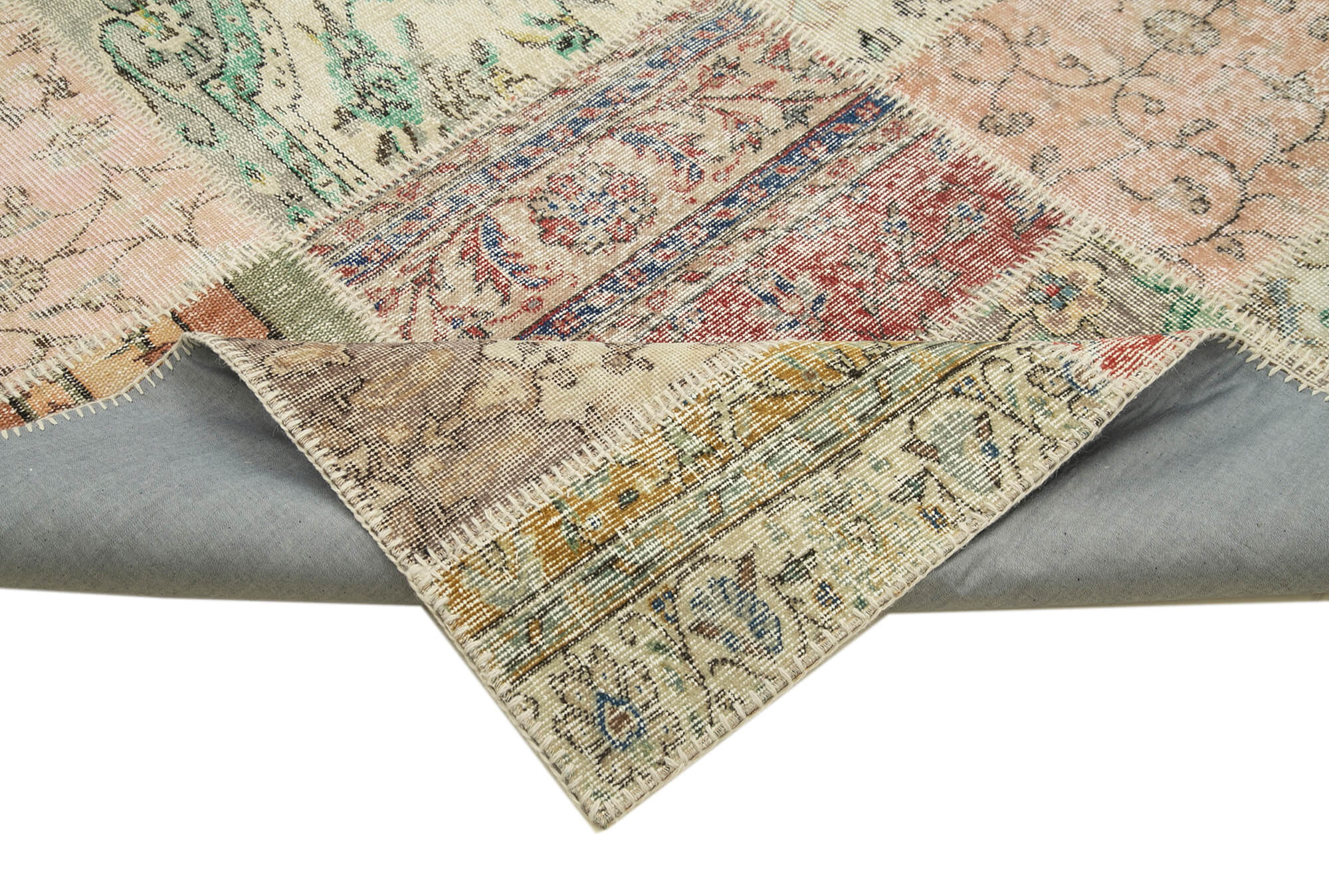 Handmade Area Rug - Blue Patchwork Cotton Wool Rug, Vintage Turkish Carpet 8'1''x11'6''