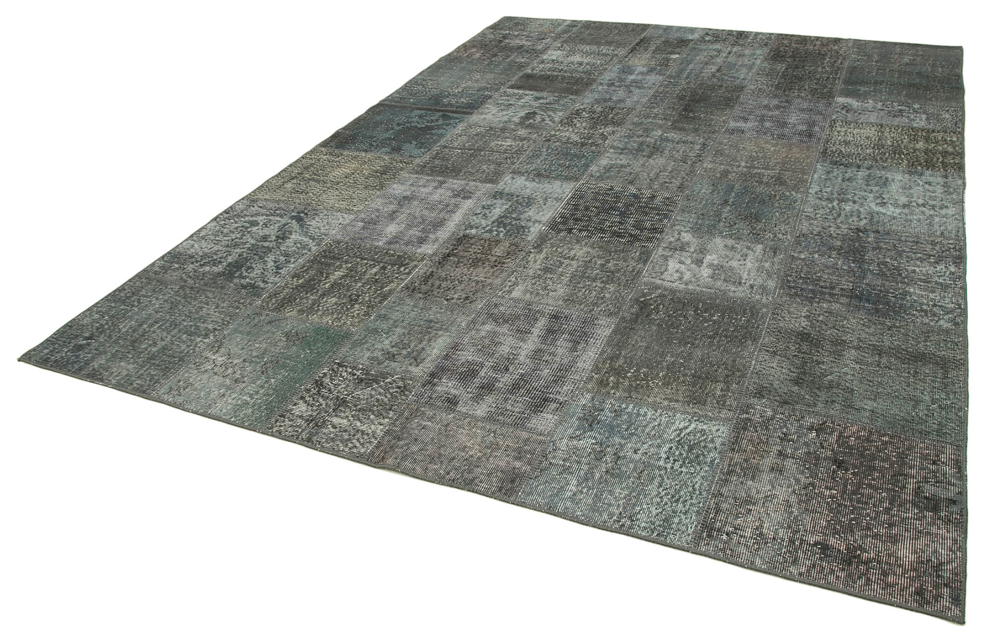 Handmade Patchwork Rug – Kirk Yama Grey Cotton Wool Vintage Area Carpet 8'1''x11'6''