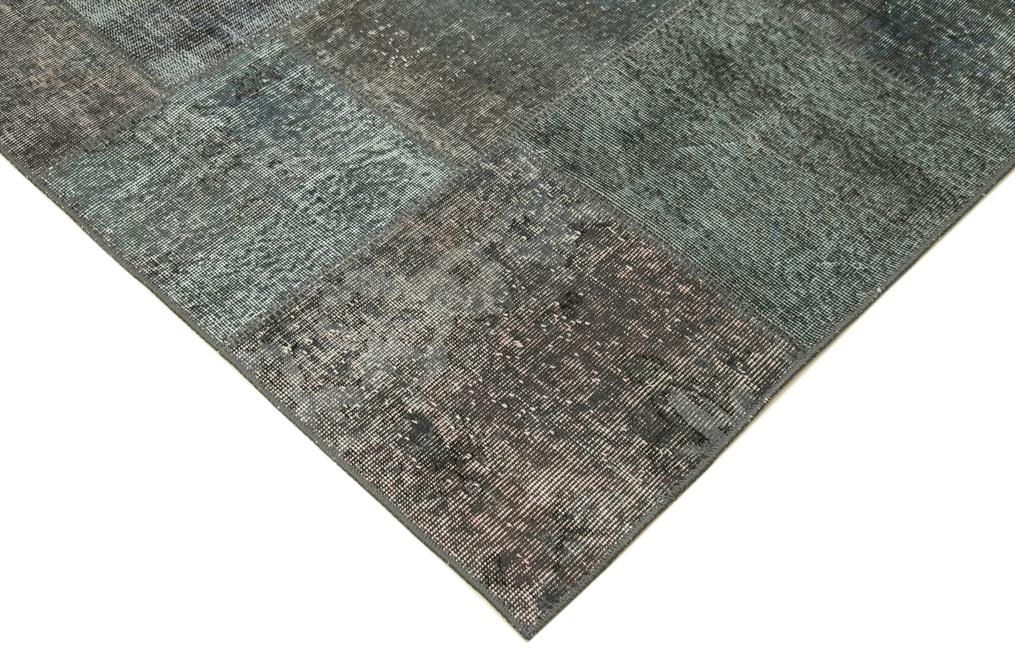 Handmade Patchwork Rug – Kirk Yama Grey Cotton Wool Vintage Area Carpet 8'1''x11'6''