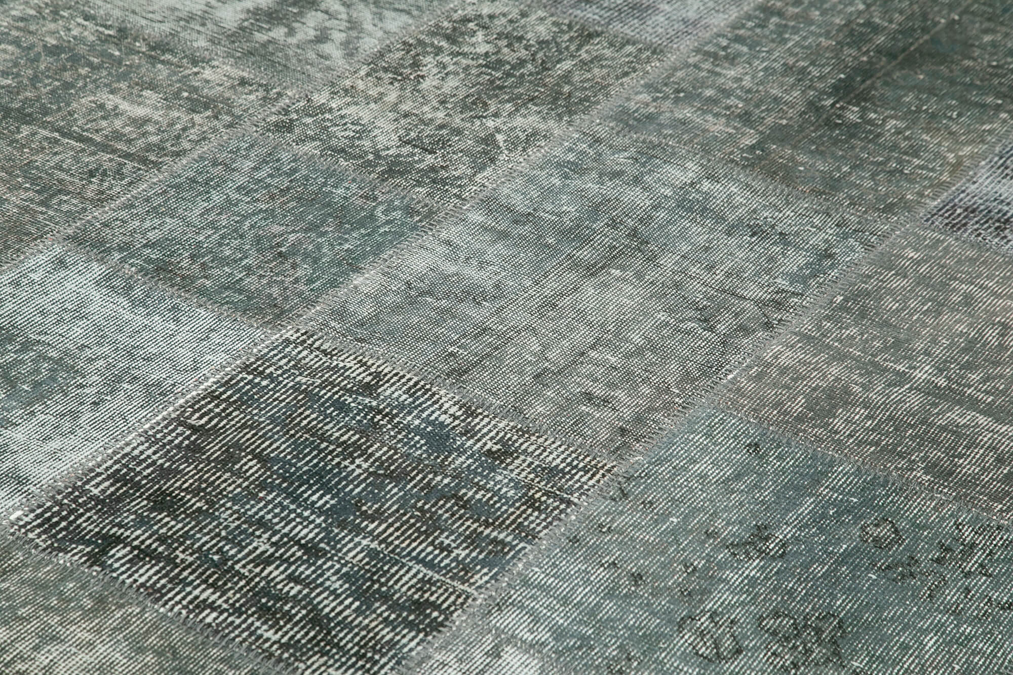 Handmade Patchwork Rug – Kirk Yama Grey Cotton Wool Vintage Area Carpet 8'1''x11'6''