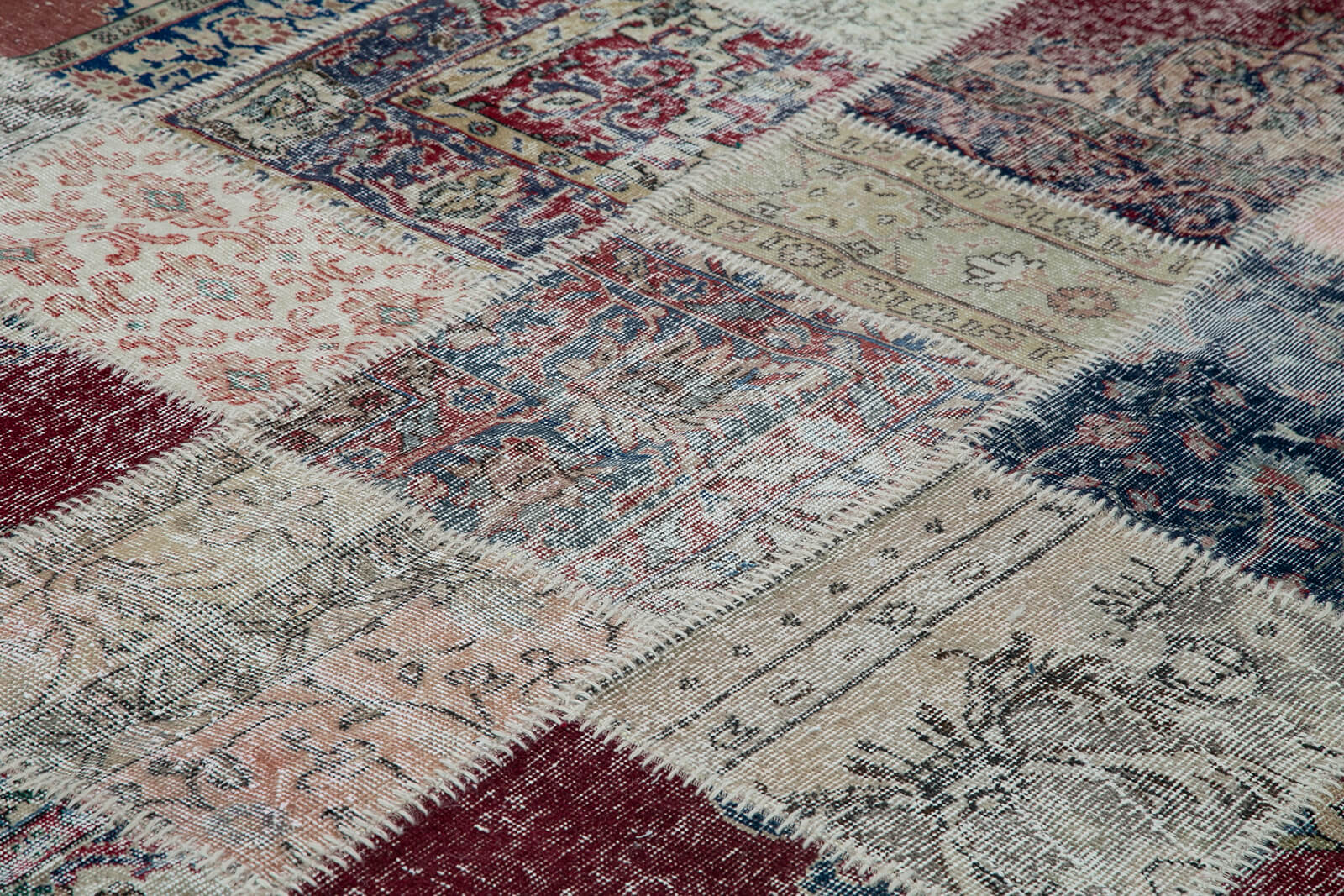 Handmade Area Rug - Blue Patchwork Wool Cotton Carpet 9'10''x13'1'' Durable