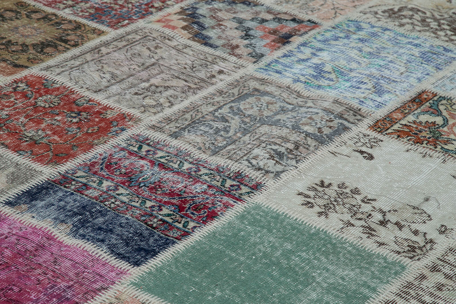 Kirk Yama Blue Patchwork Cotton Wool Handmade Area Rug 9'10'' x 13'2''