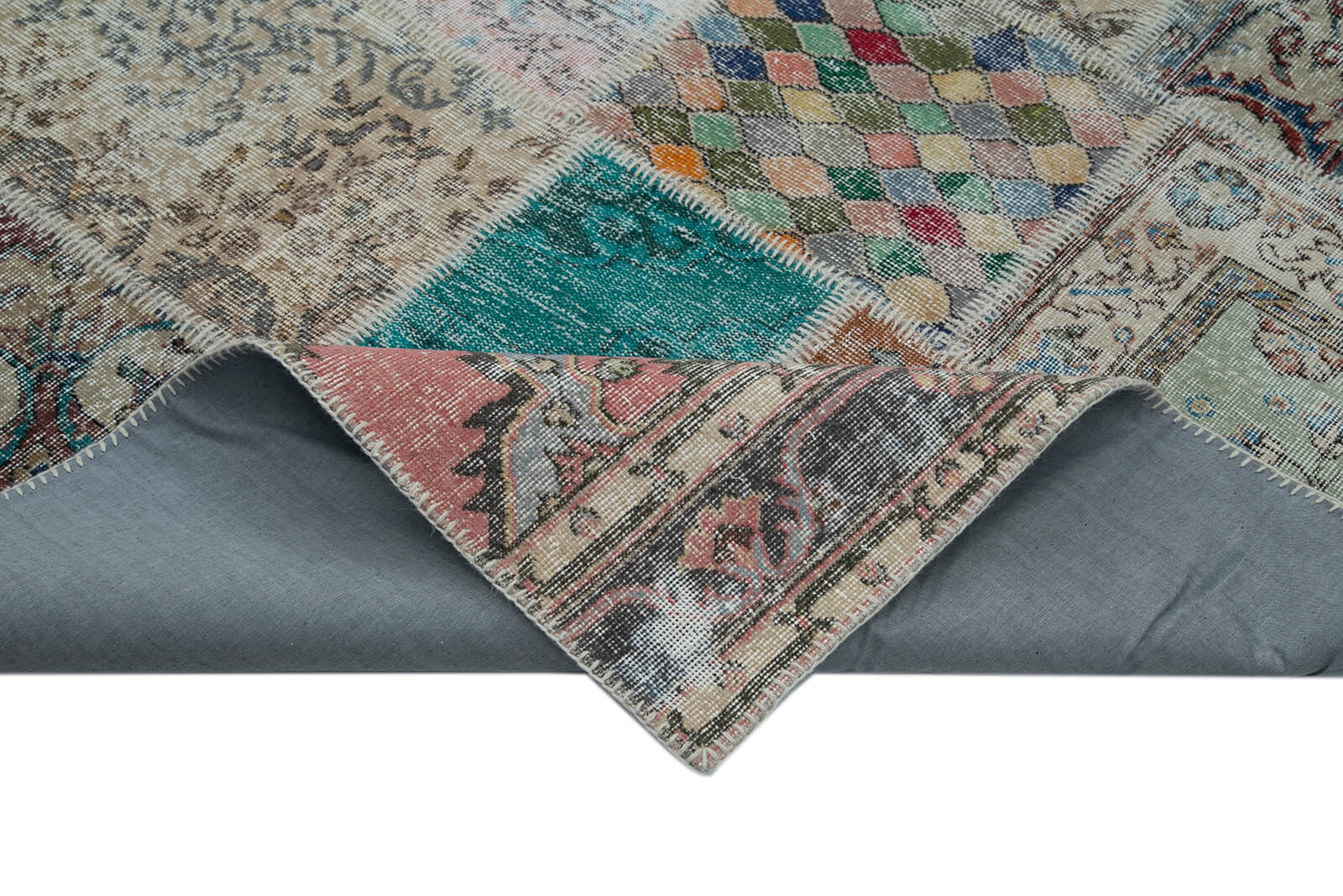 Kirk Yama Blue Patchwork Cotton Wool Handmade Area Rug 9'10'' x 13'2''