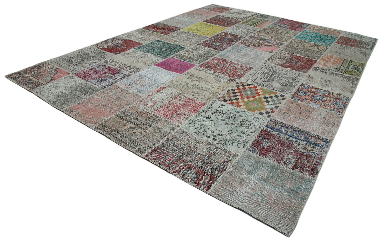 Handmade Area Rug - Blue Patchwork Cotton Wool Hand Woven Design 9'10''x13'3''