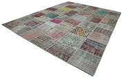 Handmade Area Rug - Blue Patchwork Cotton Wool Hand Woven Design 9'10''x13'3''